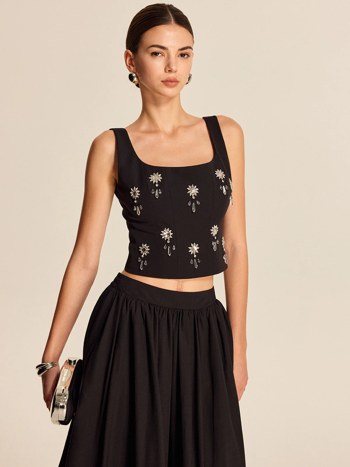 Floral Crystal Back Zipper Top - Takermore