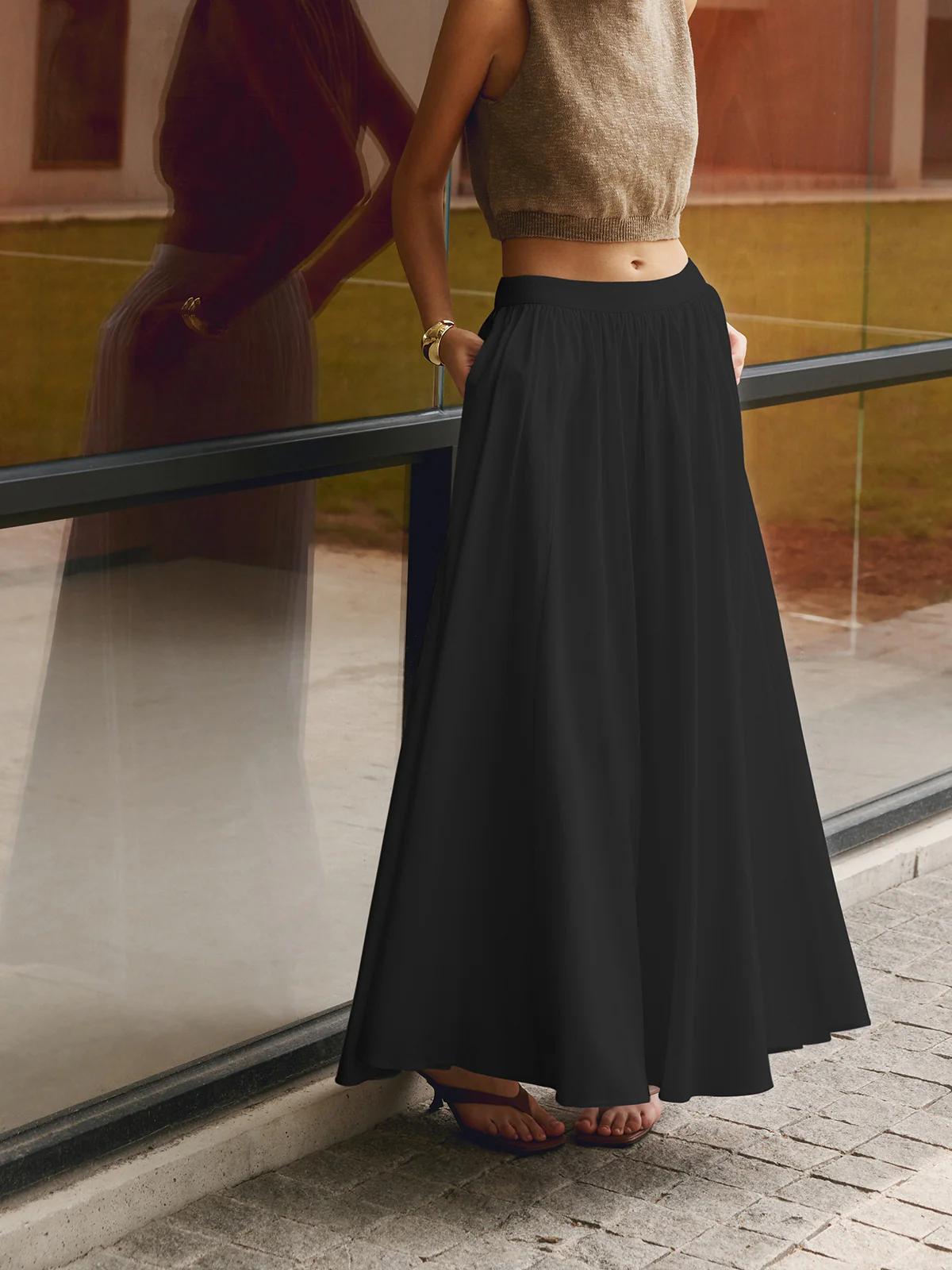 Linen Pleated Maxi Skirt - Takermore