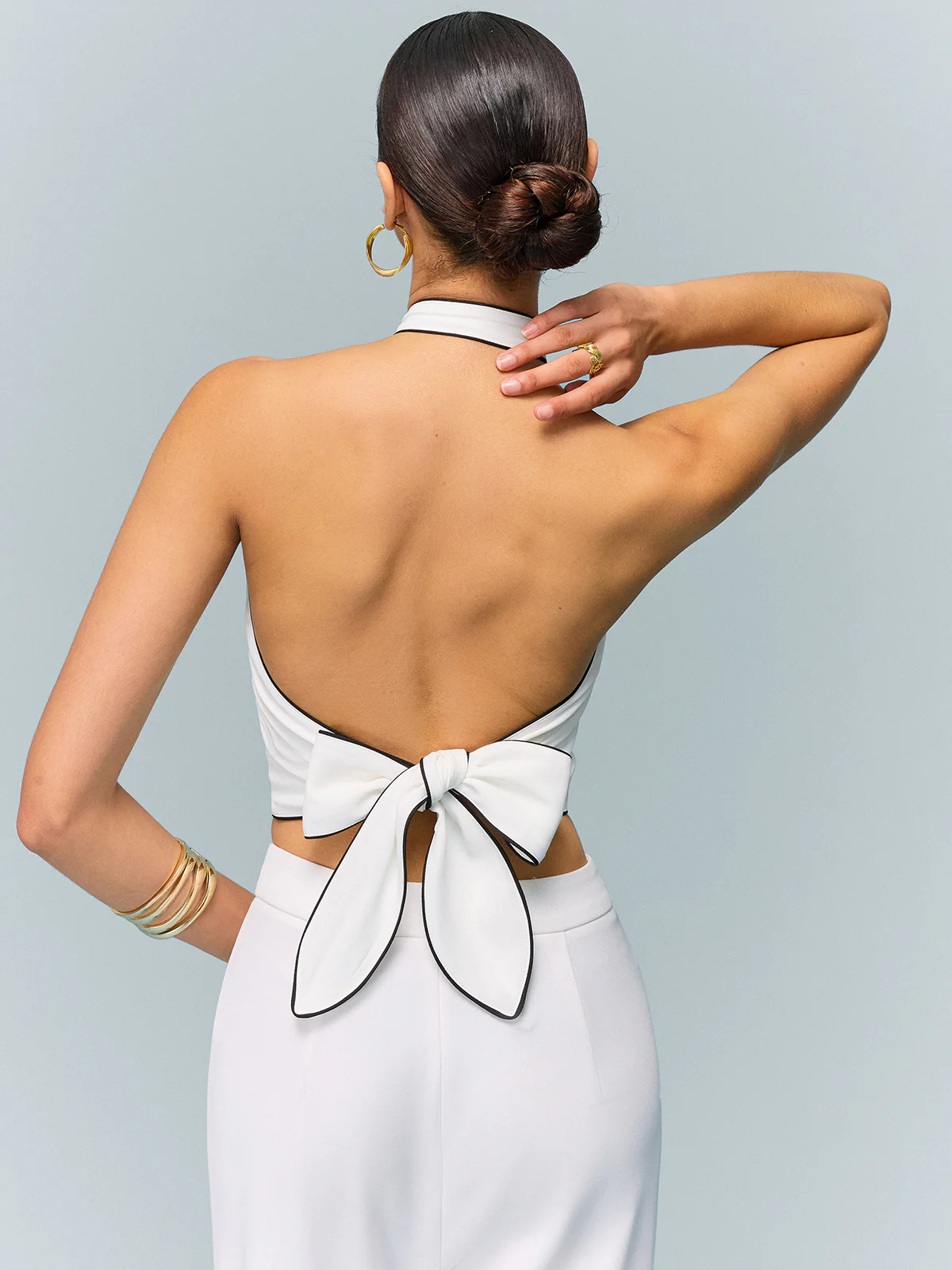 Halter Neck Bow Detail Crop Top - Takermore