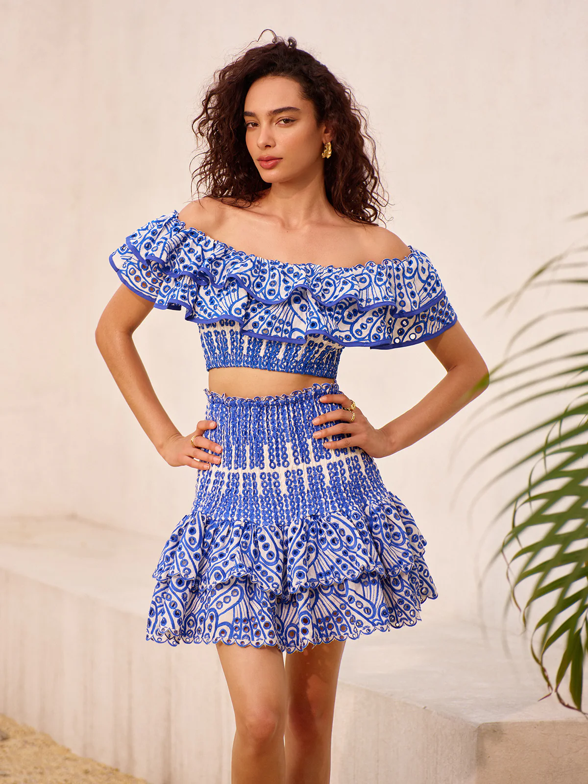 Off-Shoulder Ruffled Skirt Set - Takermore