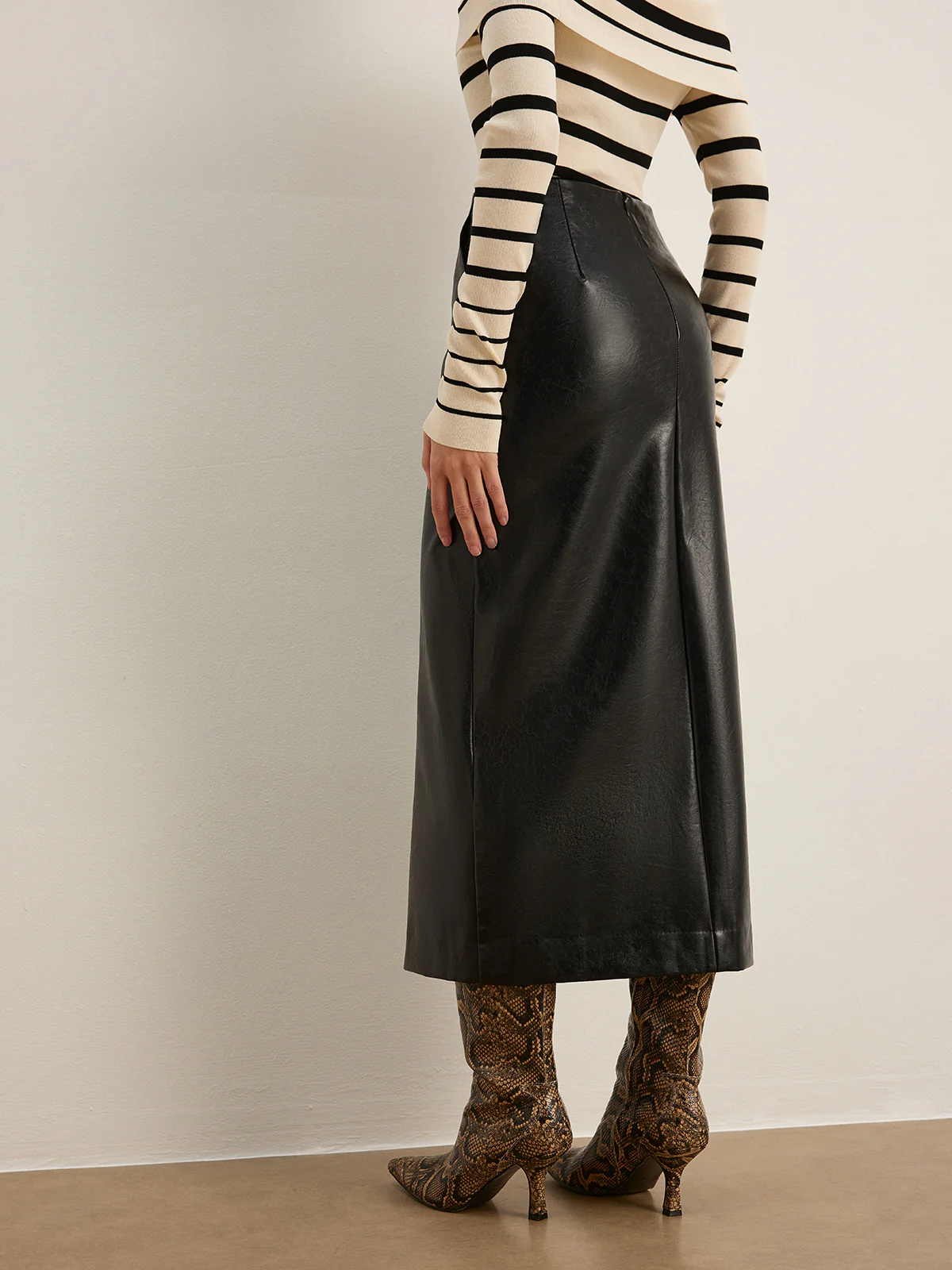 Double Sided Split Faux Leather Skirt - Takermore