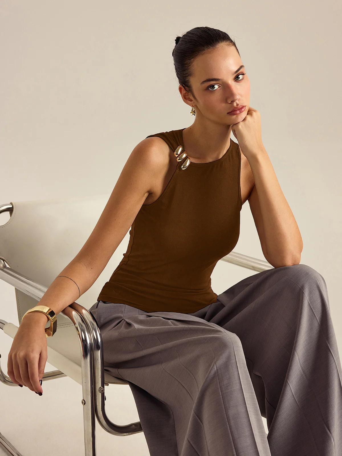 Metal Decor Sleeveless Top - Takermore