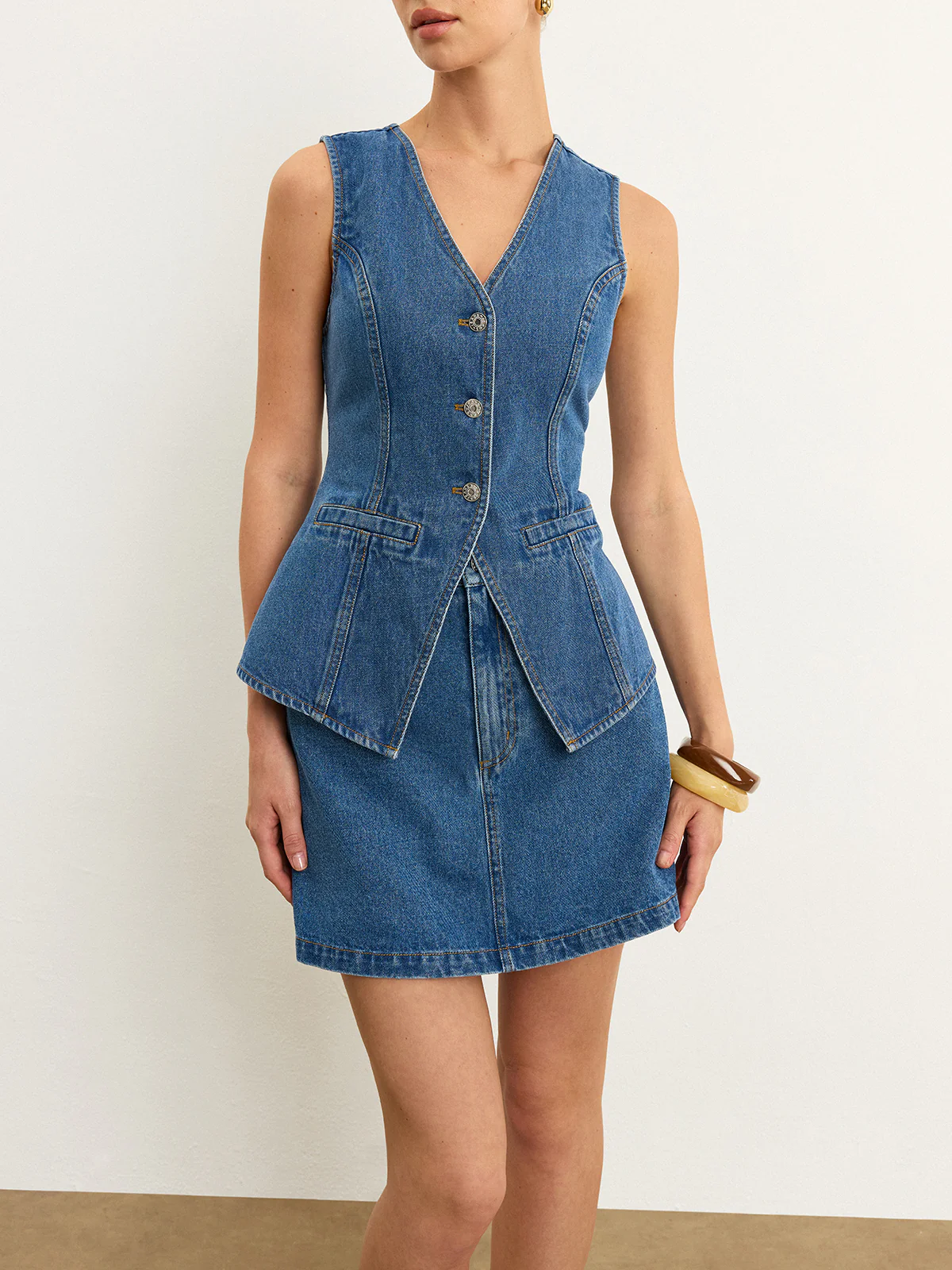 Sleeveless Denim Skirt Set - Takermore
