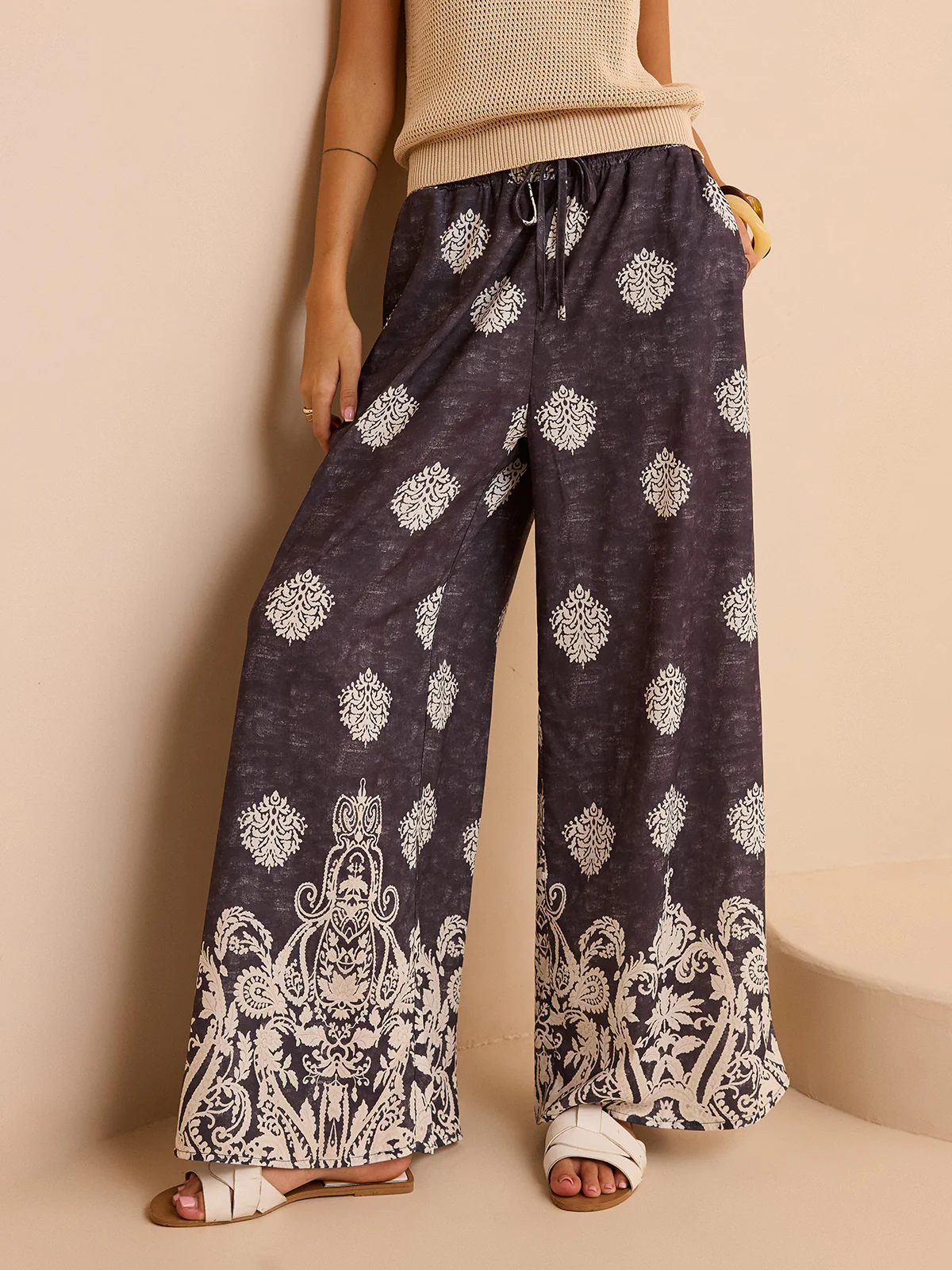 Printed Wide-Leg Pants - Takermore