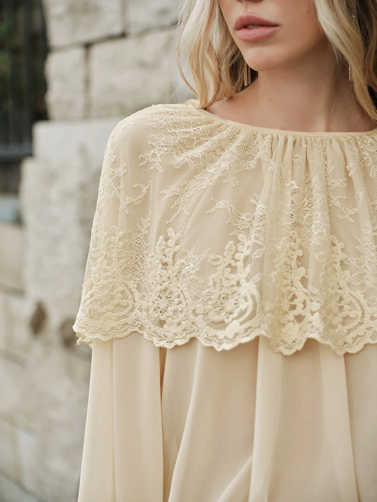 Semi-Sheer Lace Chiffon Blouse - Takermore