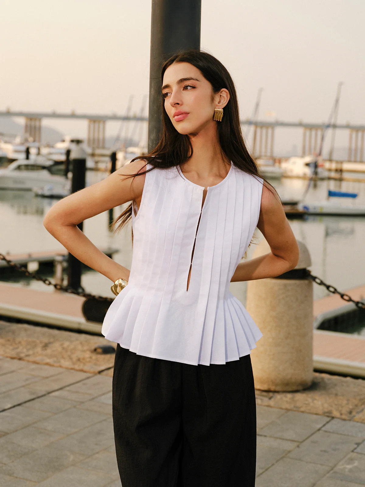 Cotton & Linen Pleated Back Tie Top - Takermore