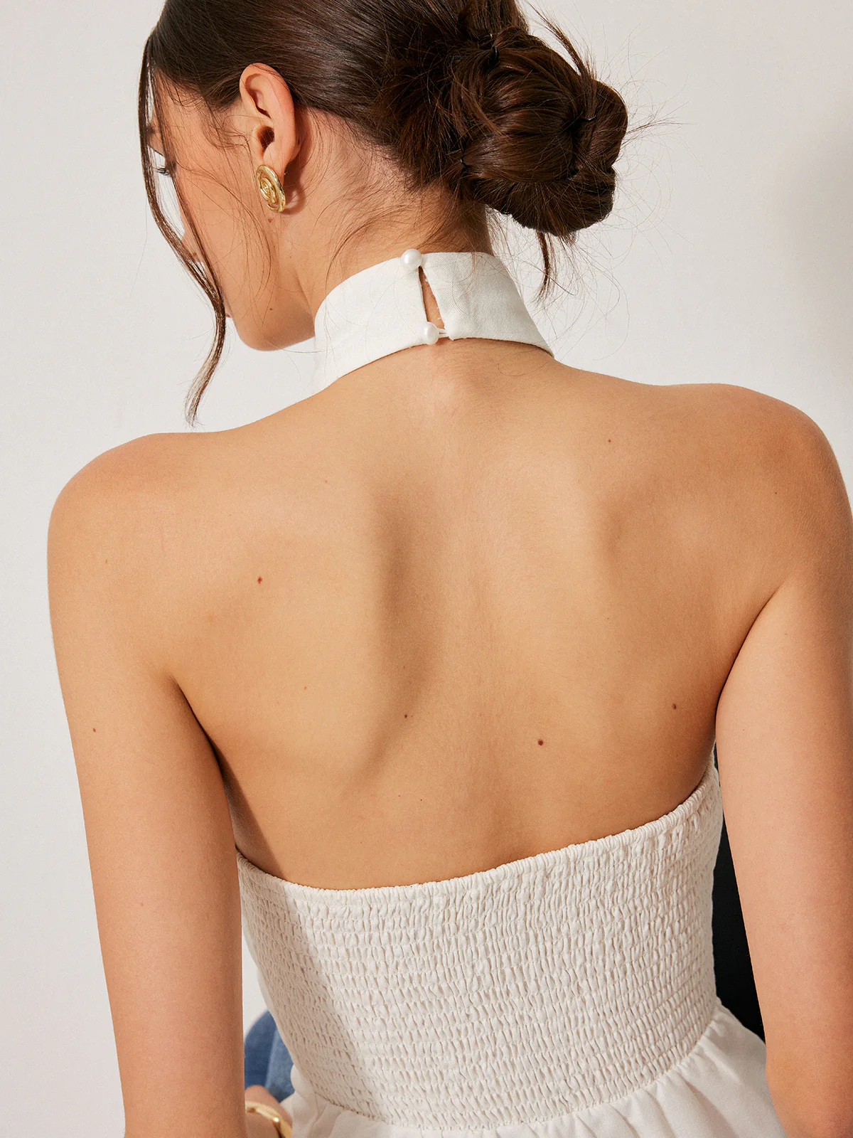 Cotton & Linen Cross-Back Halter Top With Decor Pockets - Takermore