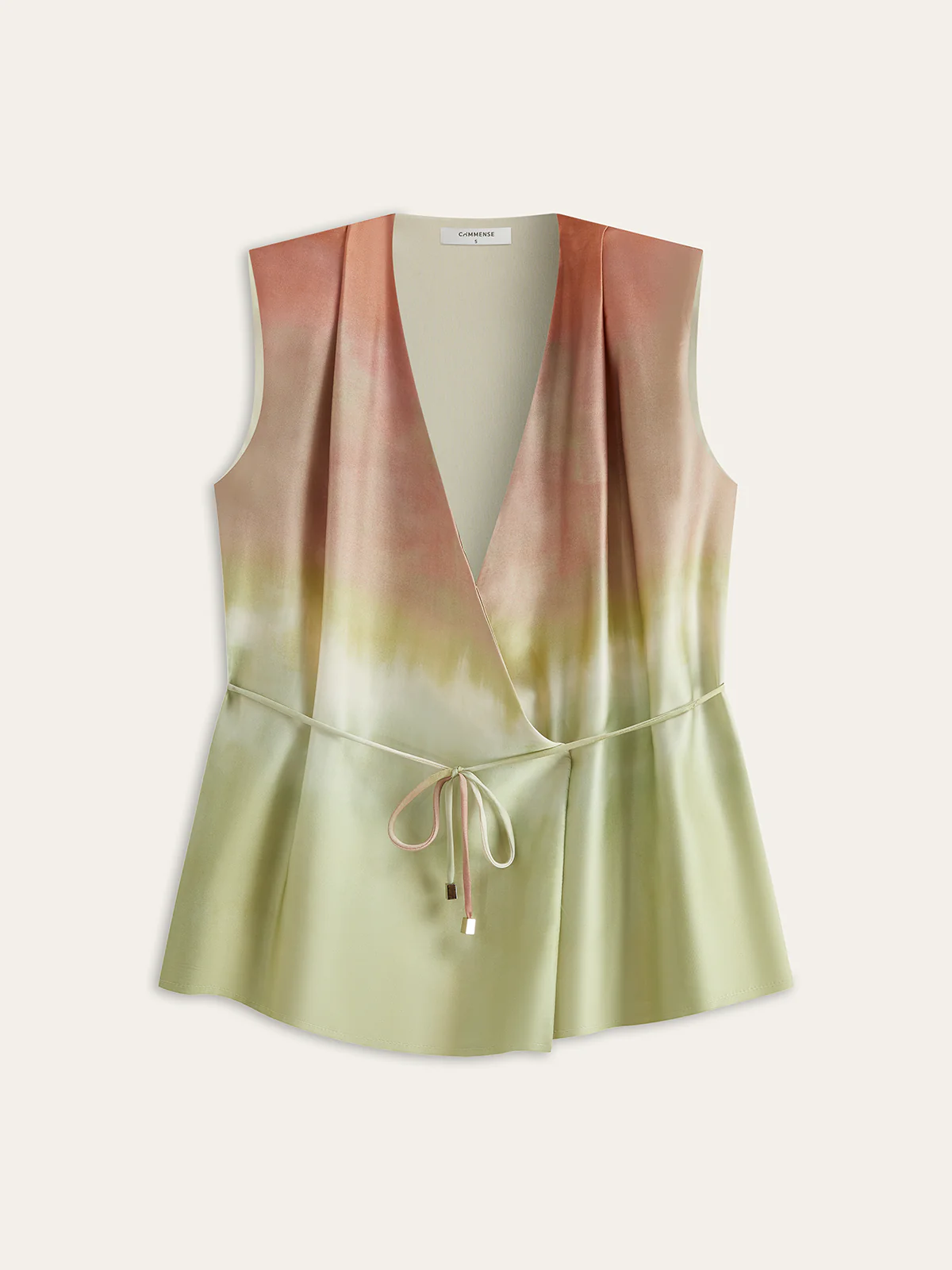 Sleeveless V-Neck Gradient Top With Tie-Waist Detail - Takermore