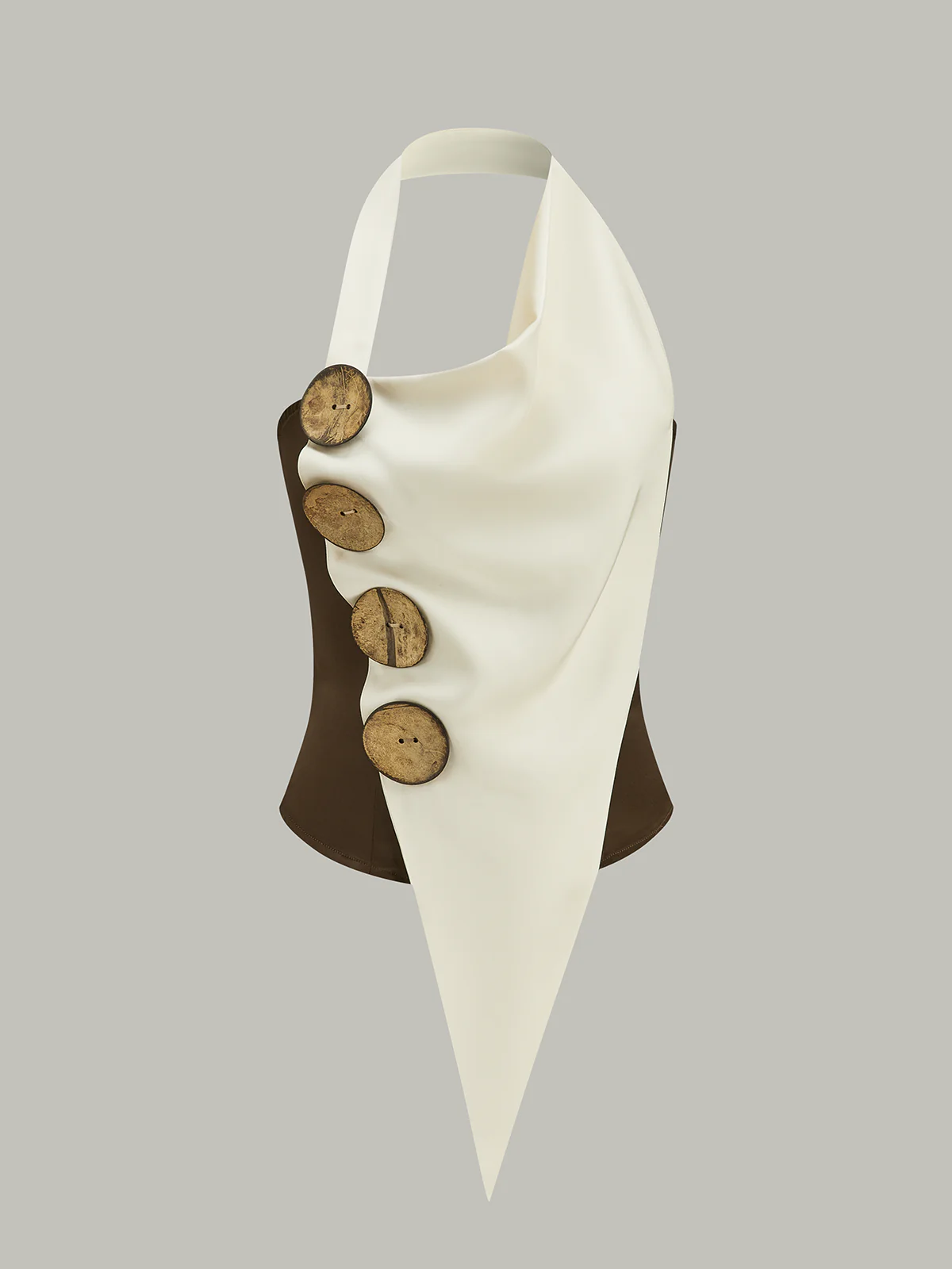 Asymmetrical Halter Top with Large Buttons - Takermore
