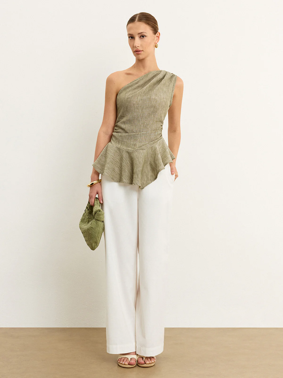 Asymmetrical One-Shoulder Top with Ruffle Hem - Takermore