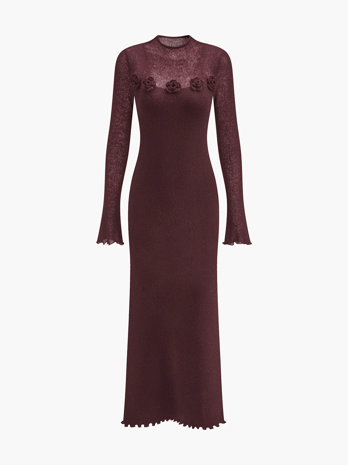 Wool-Blend 3D Flower Lettuce Trim Sweater Dress - Takermore