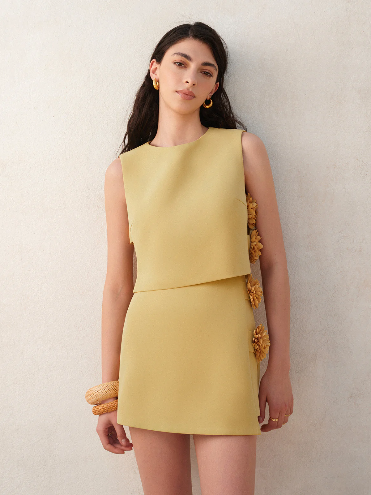 3D Floral Embellished Short Skirt Set - Takermore