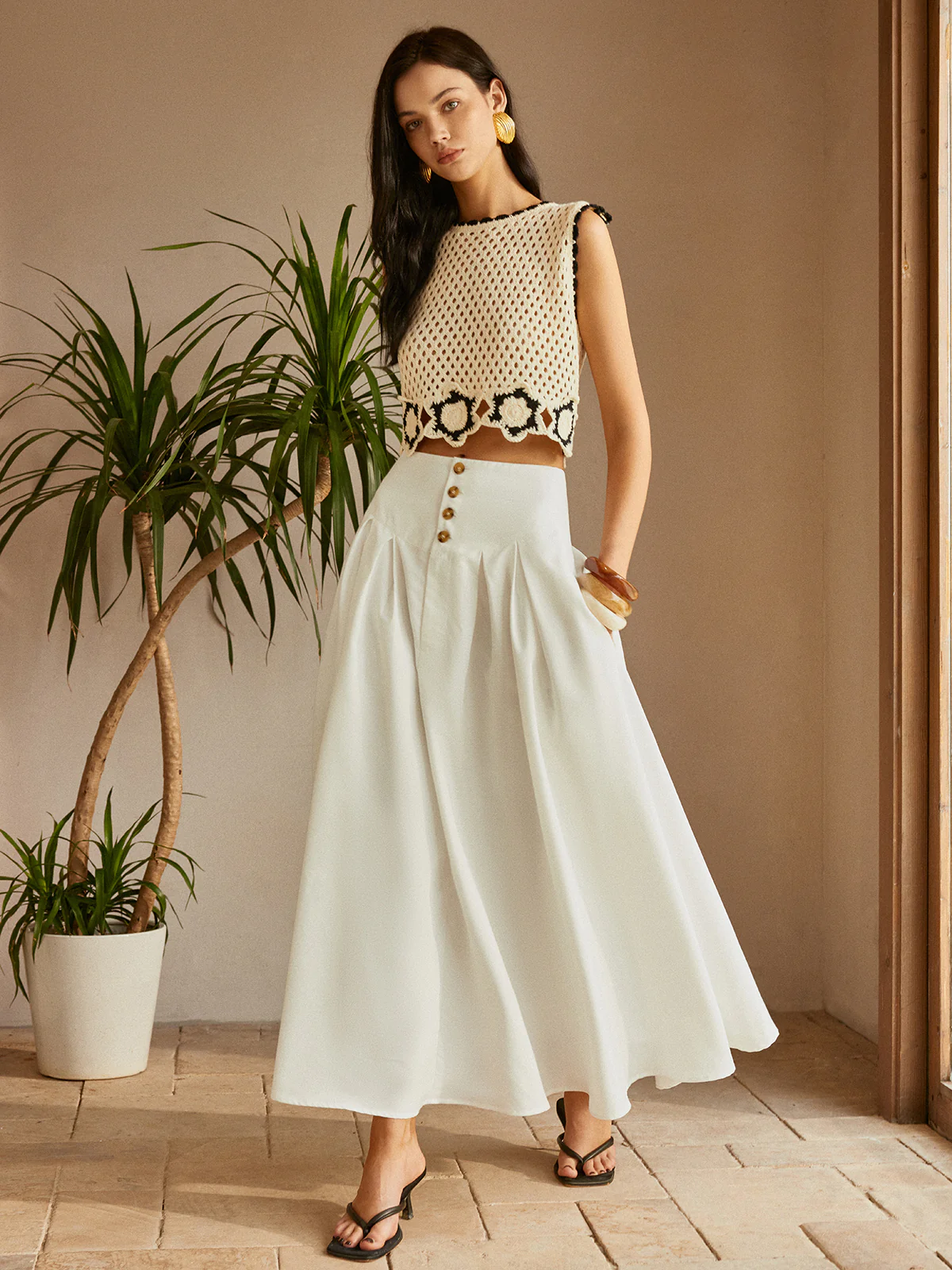 Oversized Button Ruched Pockets Skirt - Takermore