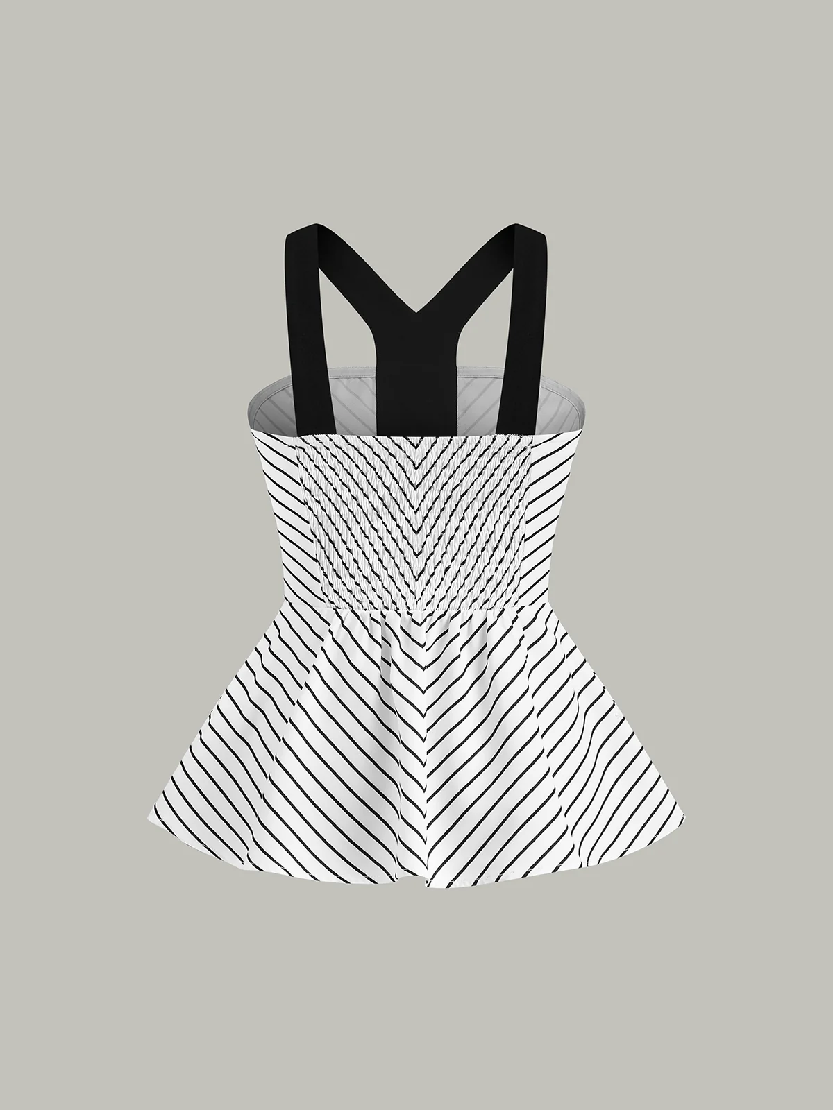 Striped Peplum Top with Contrast Straps - Takermore