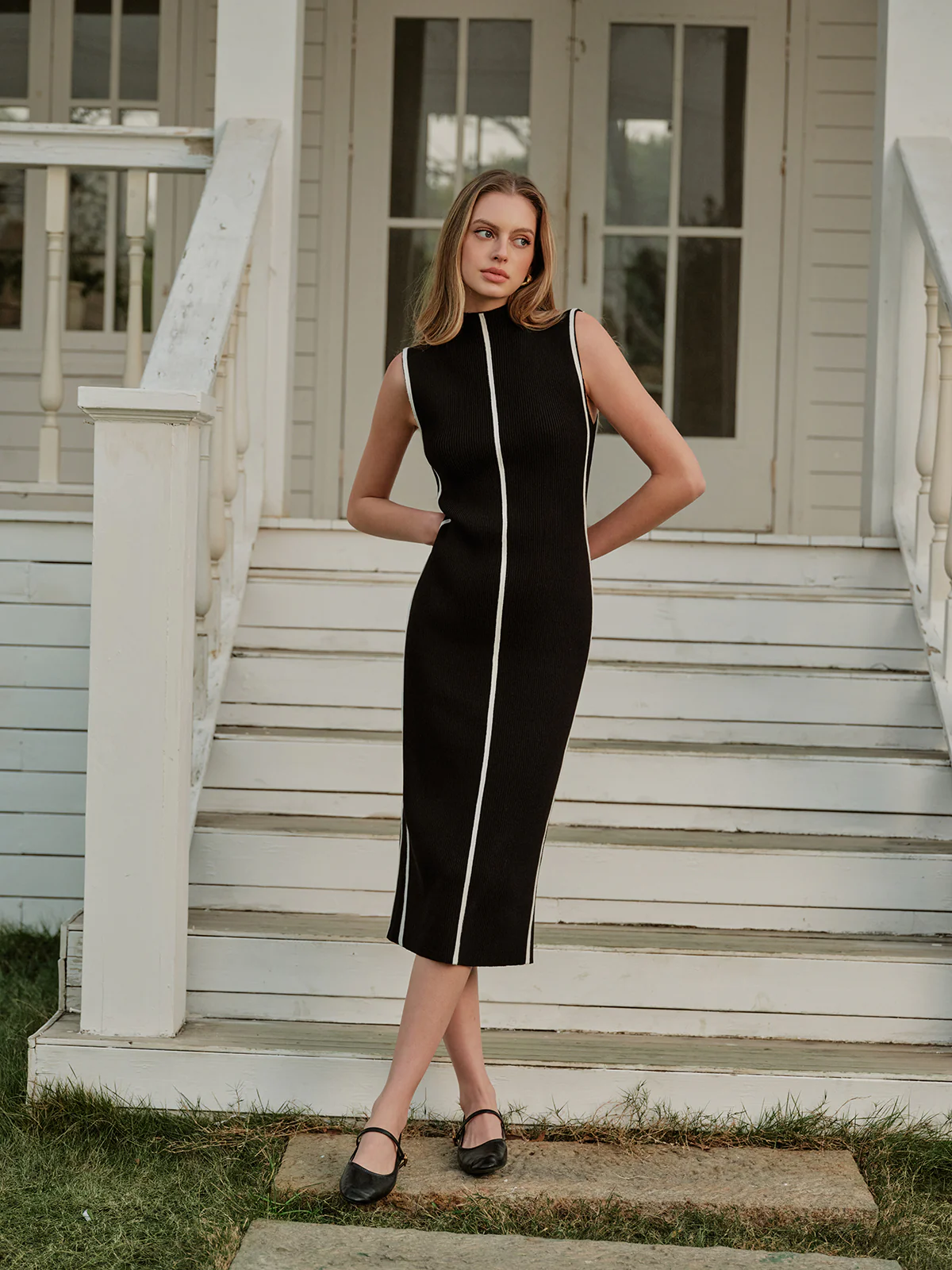 Sleeveless Color Block Sweater Dress - Takermore