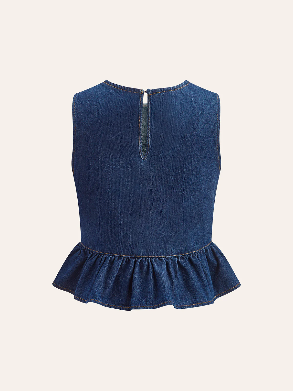 Cotton Denim Peplum Top - Takermore
