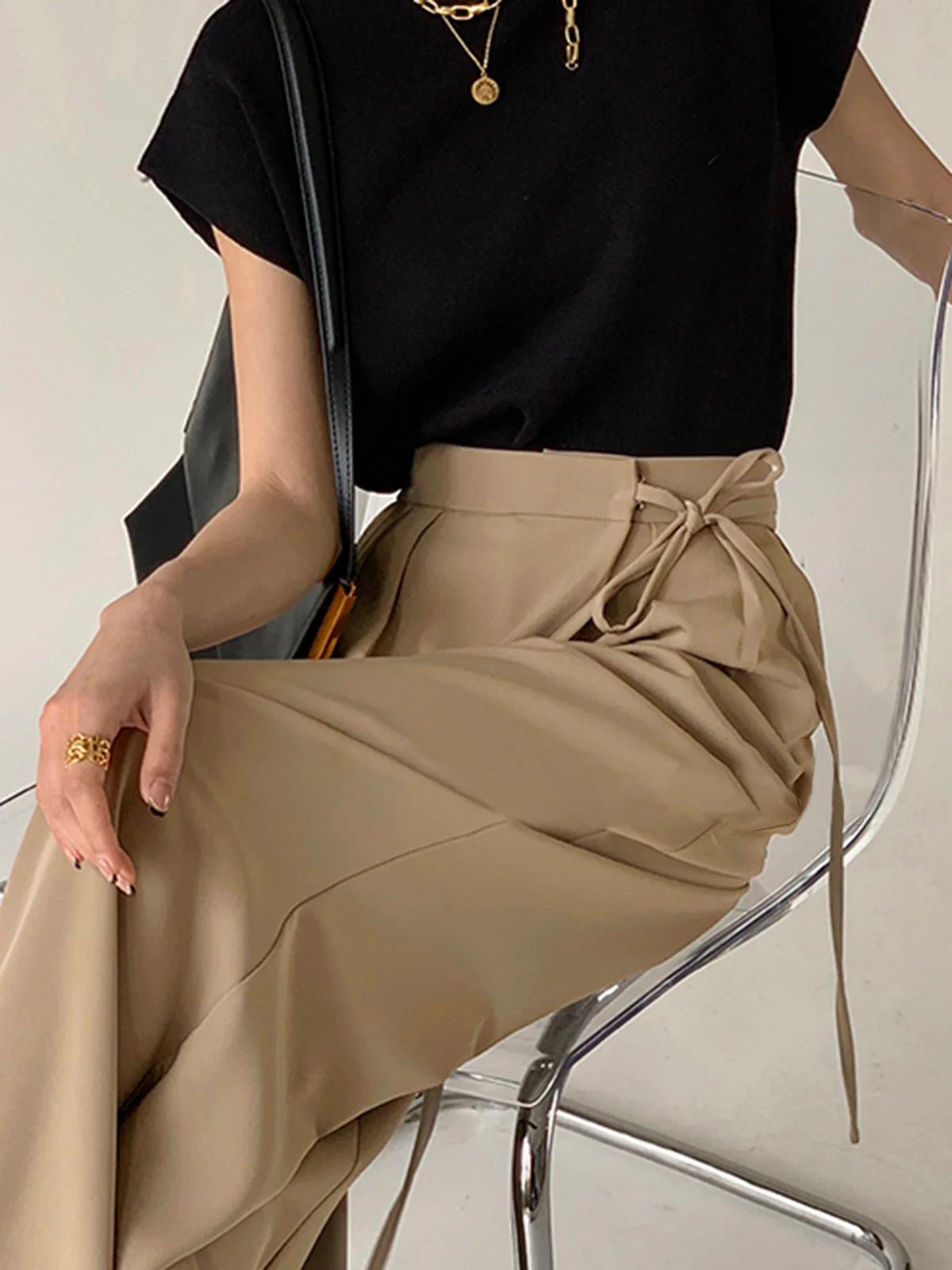 Tie Waist Flowy Wide Leg Dress Pants - Takermore