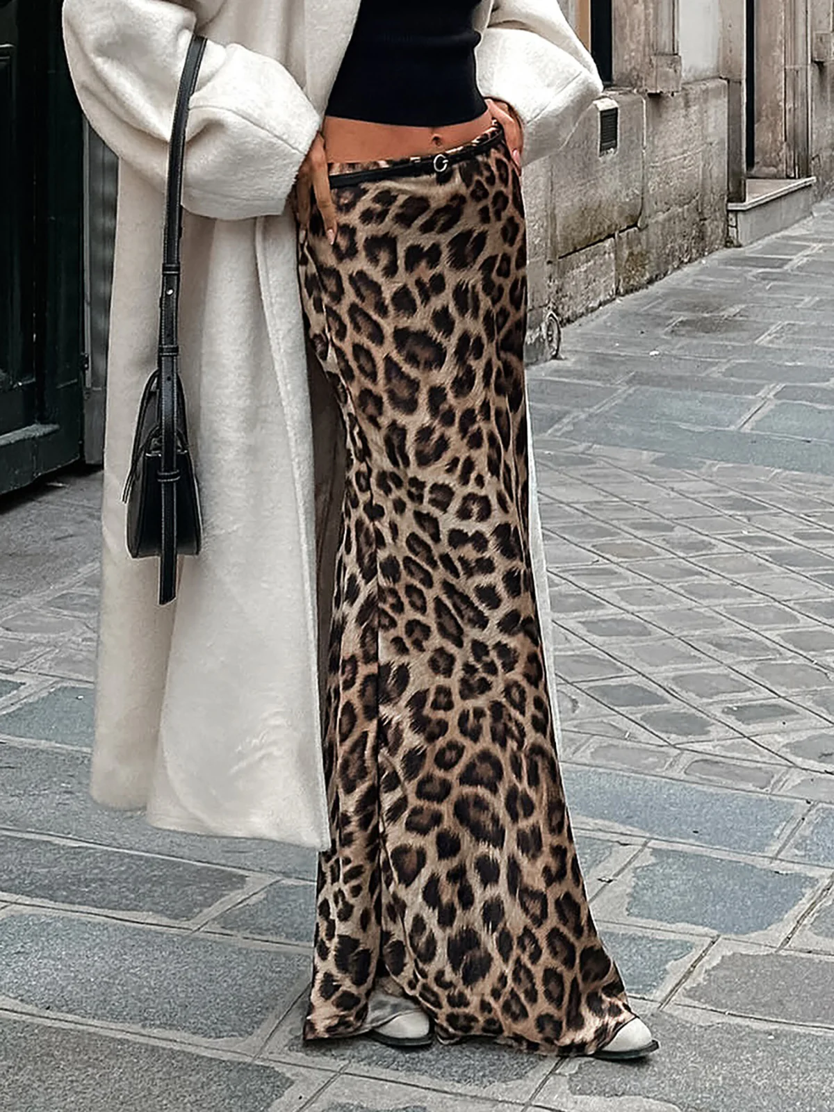 Leopard Print Slim Maxi Skirt - Takermore