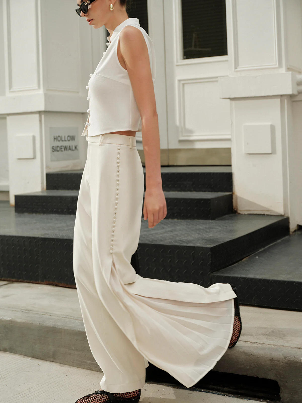 Patchwork Pleated Wide Leg Pants - Takermore