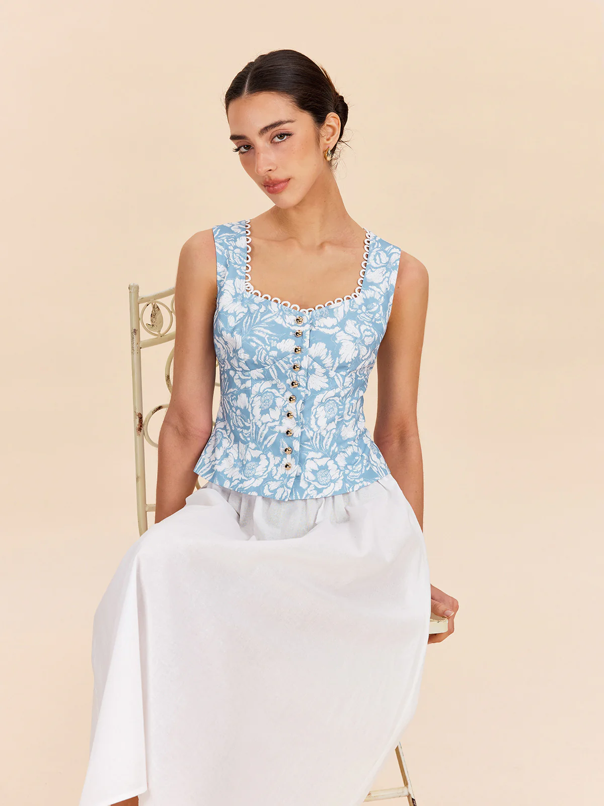 Floral Print Button-Front Top - Takermore