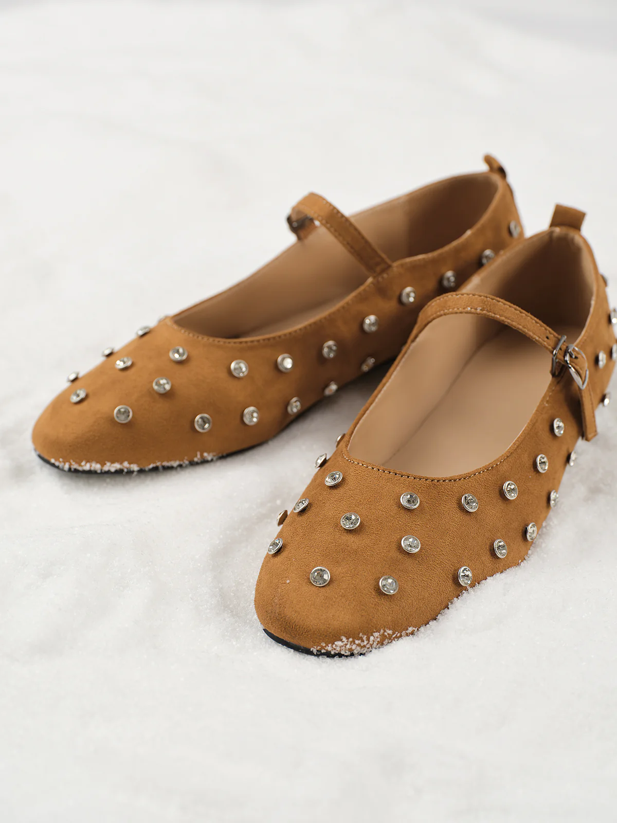 Rhinestone Suede Ballet Flats - Takermore