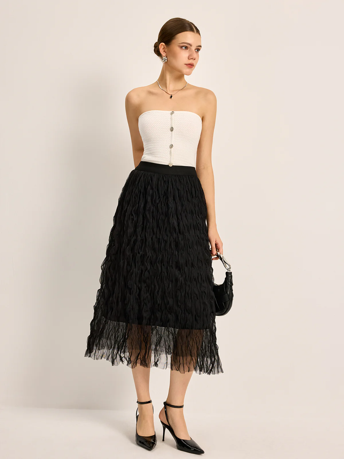 Pleated Tulle Midi Skirt - Takermore