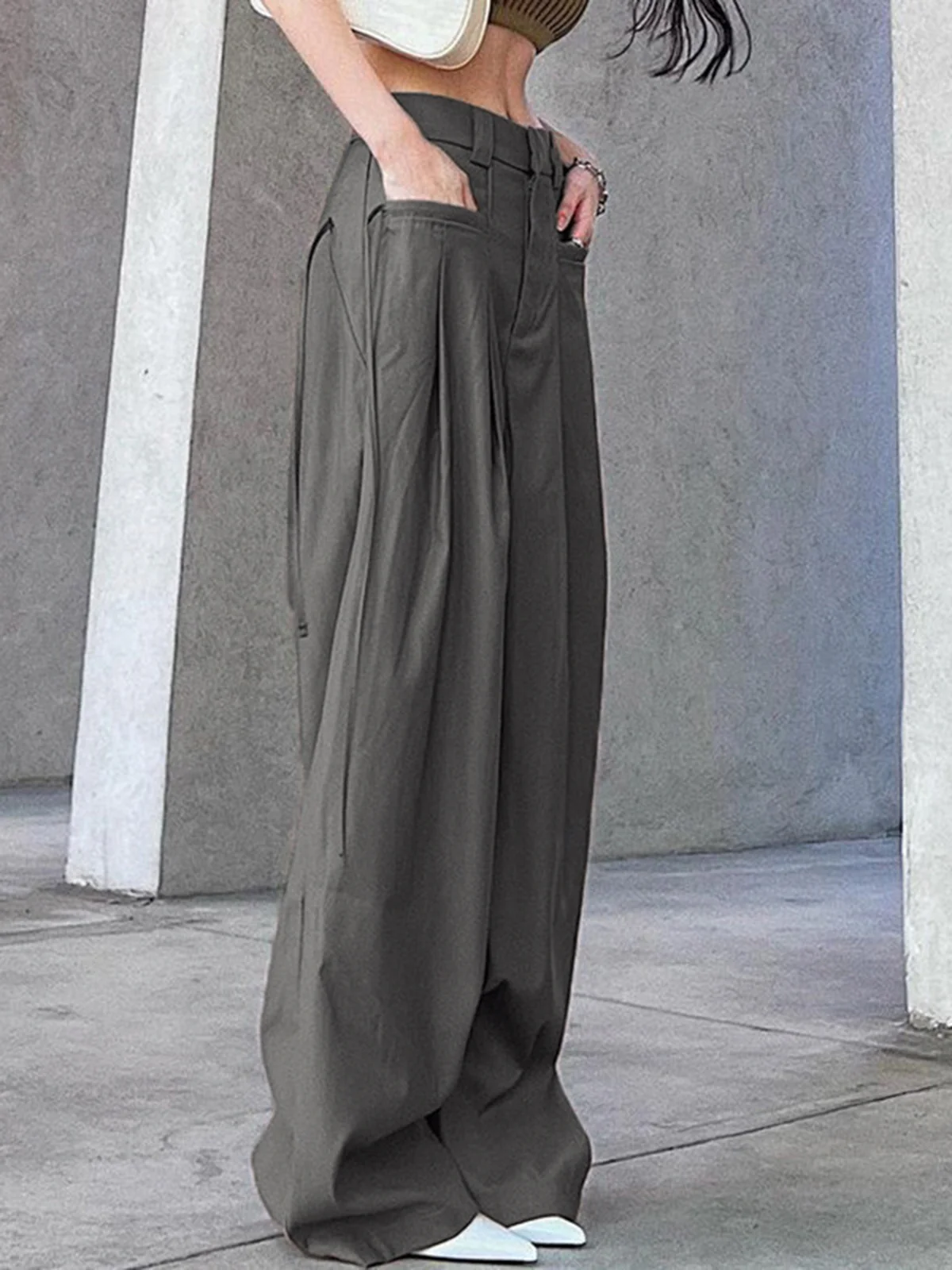 Knotted Pleated Wide-Leg Draped Pants - Takermore