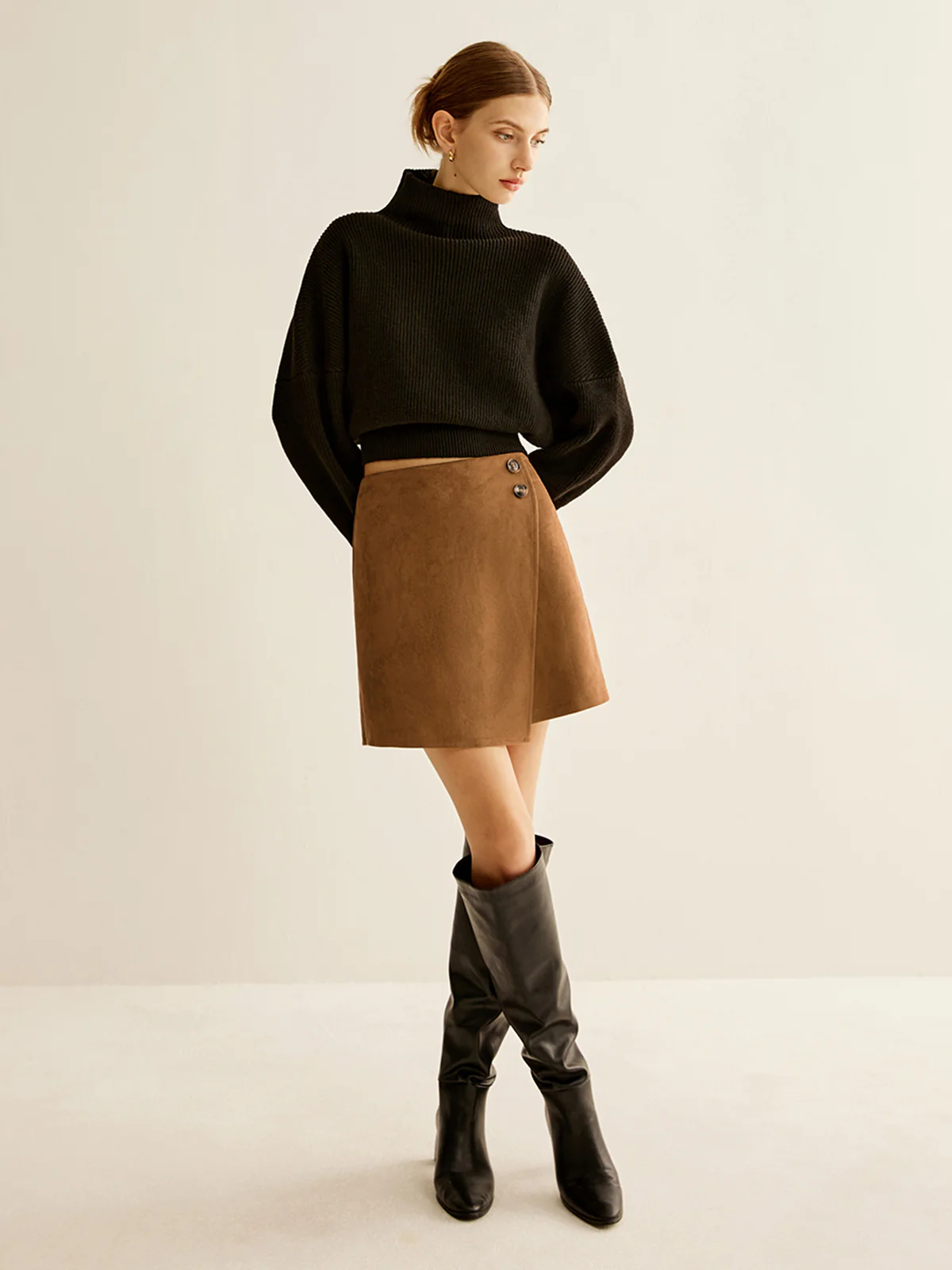 Suede Zipper Wrap Skirt - Takermore
