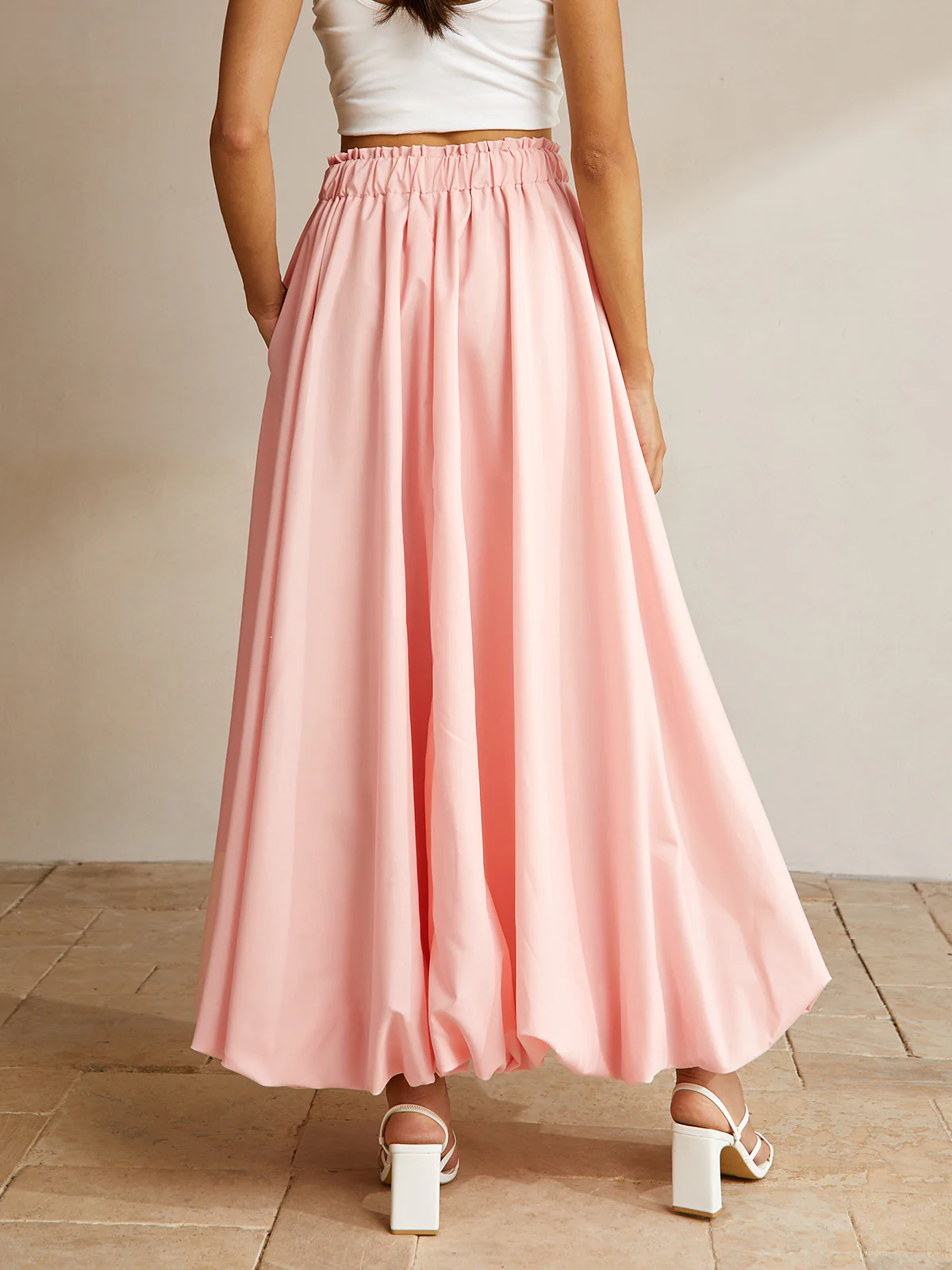 Bubble Elastic Waist Maxi Skirt - Takermore