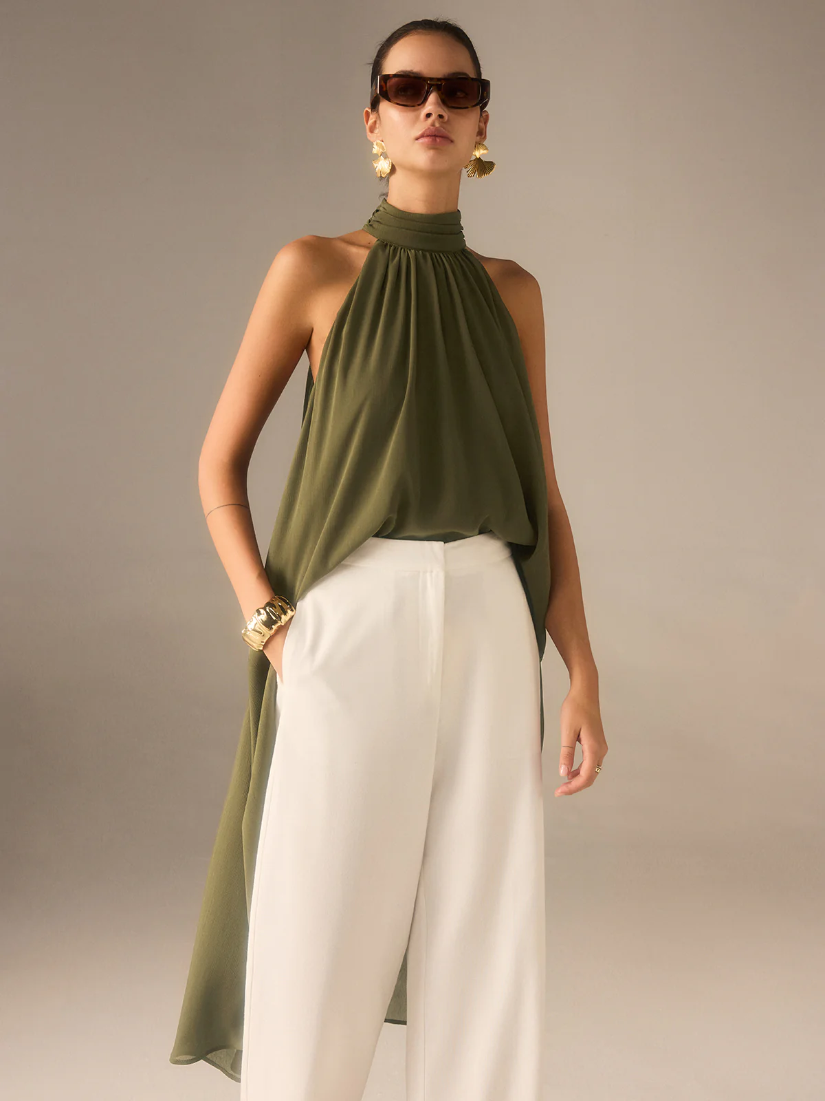 Halter-Neck Chiffon Long Top - Takermore