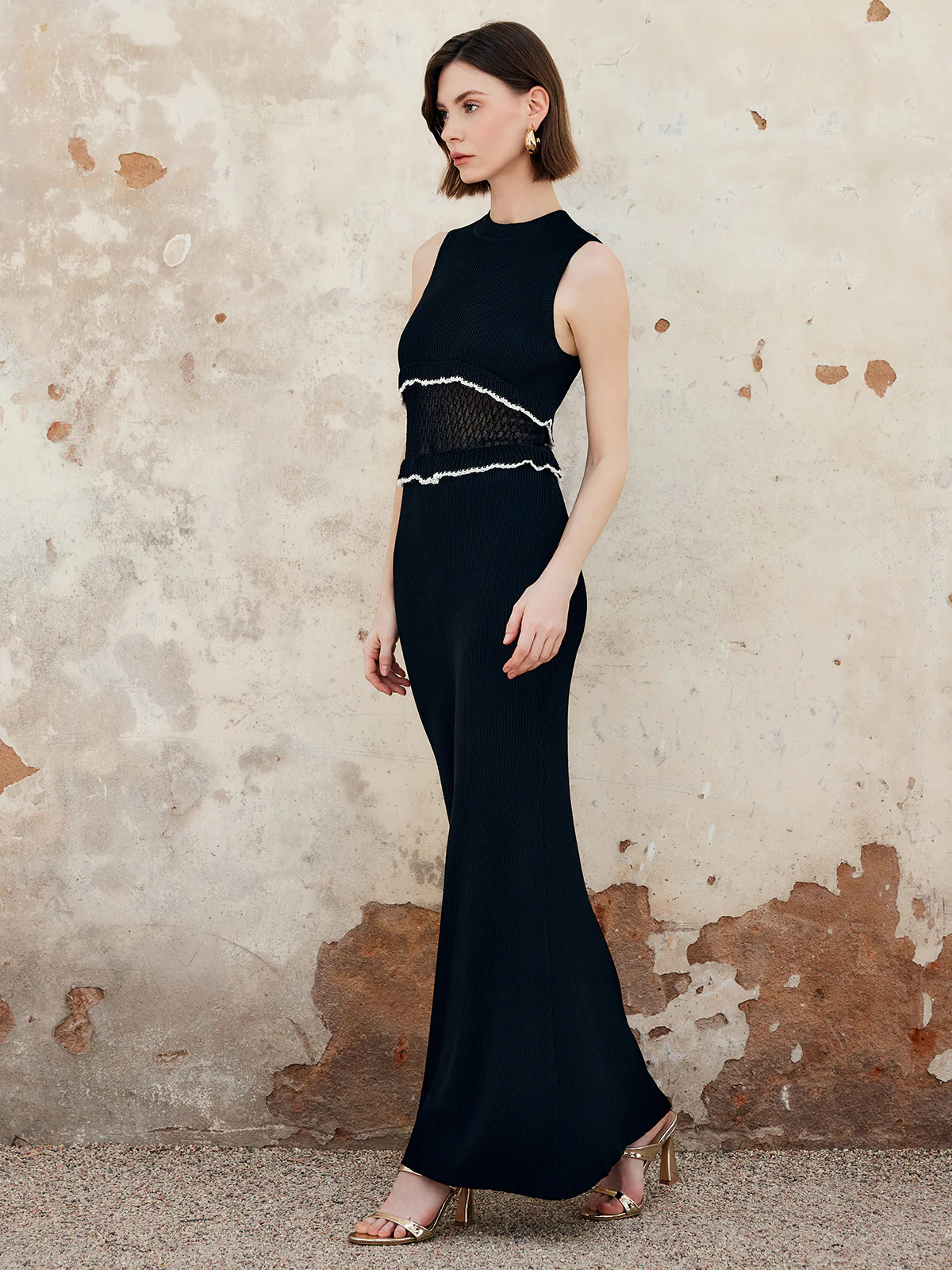 Sheer Raw Hem Sleeveless Sweater Dress - Takermore