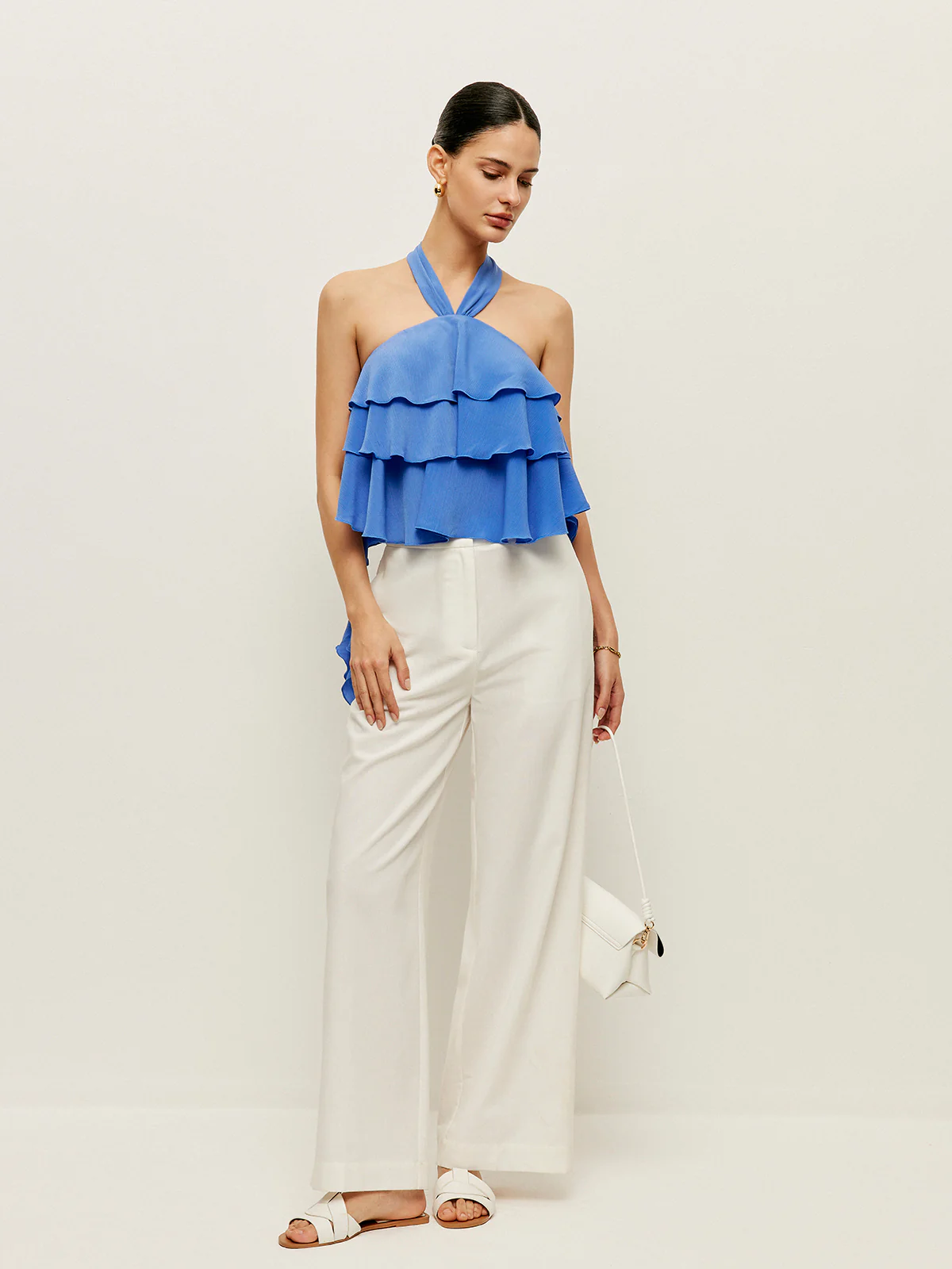 Halter Neck Ruffled Top - Takermore