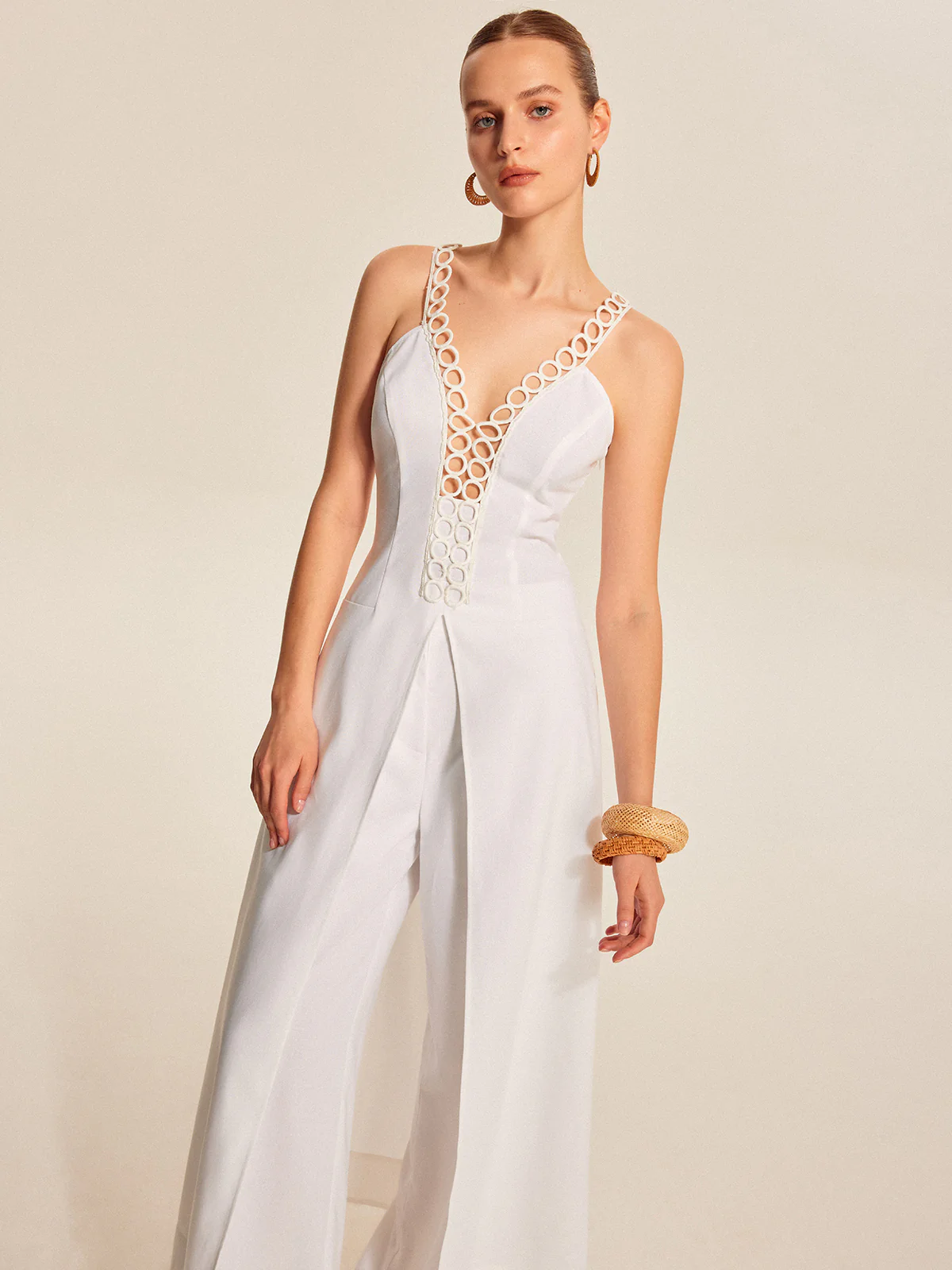 Hollow-Out Lace-Up V-Neck Top - Takermore