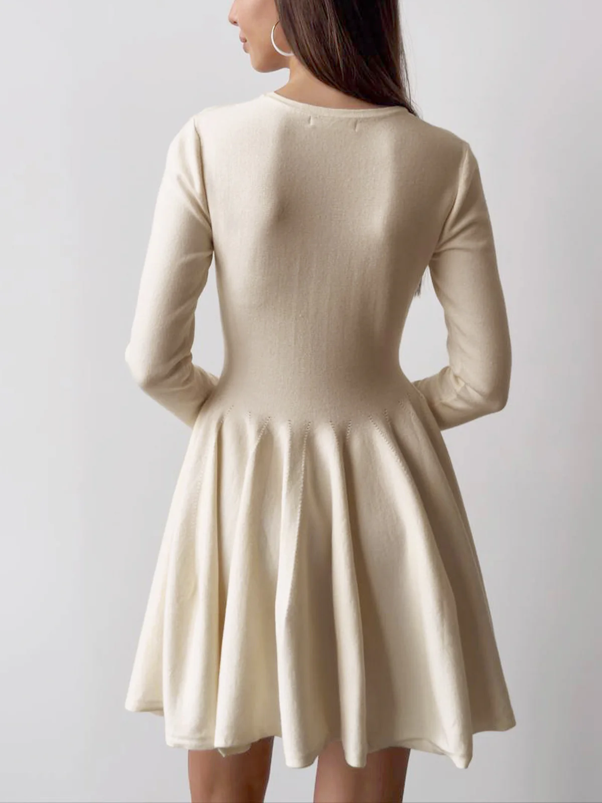 Plain Pleated Sweater Short Dress - Takermore