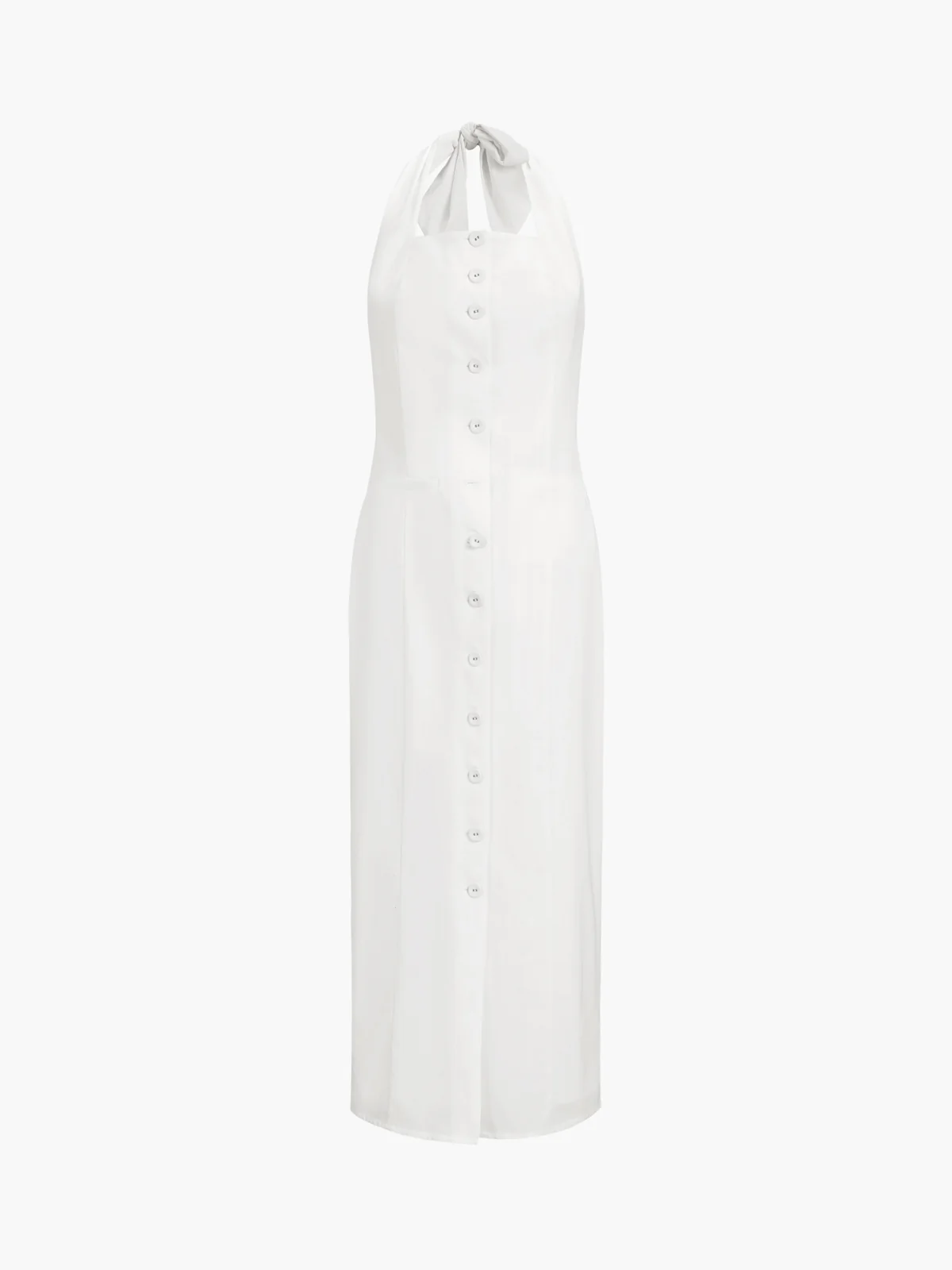 Tied Halter Open Back Cotton Linen Midi Dress - Takermore