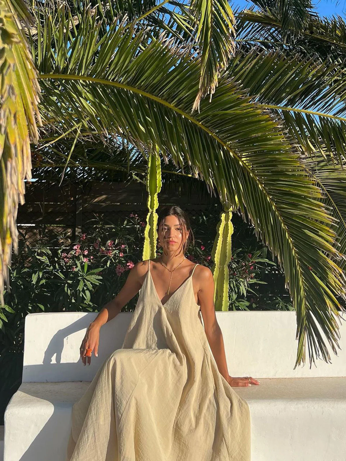 Double Layers V-neck Long Dress - Takermore