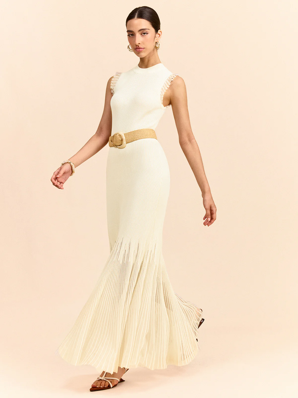 Tulle-Paneled Ruffled Knit Maxi Dress - Takermore