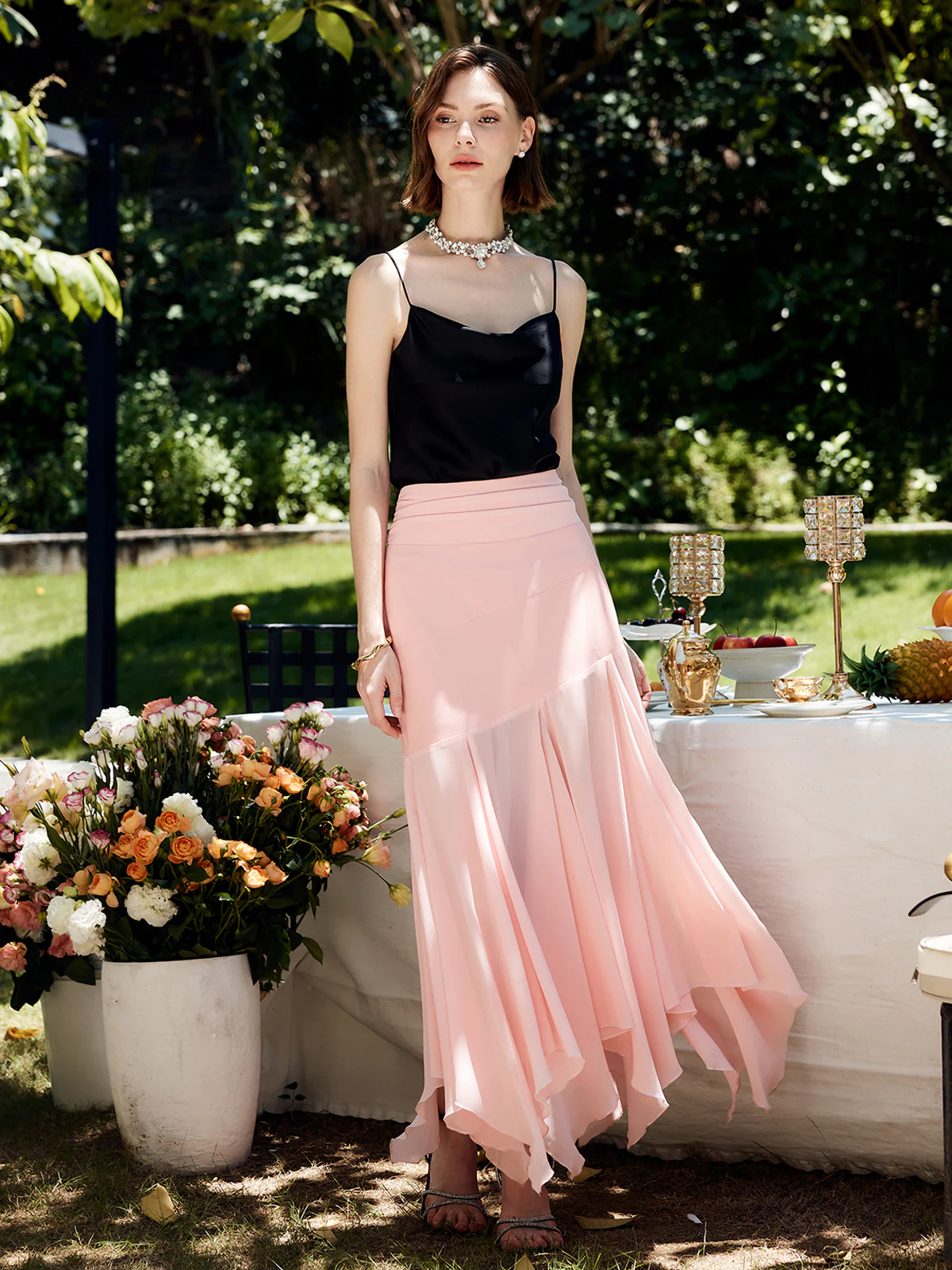 Paneled Pleated Maxi Skirt - Takermore