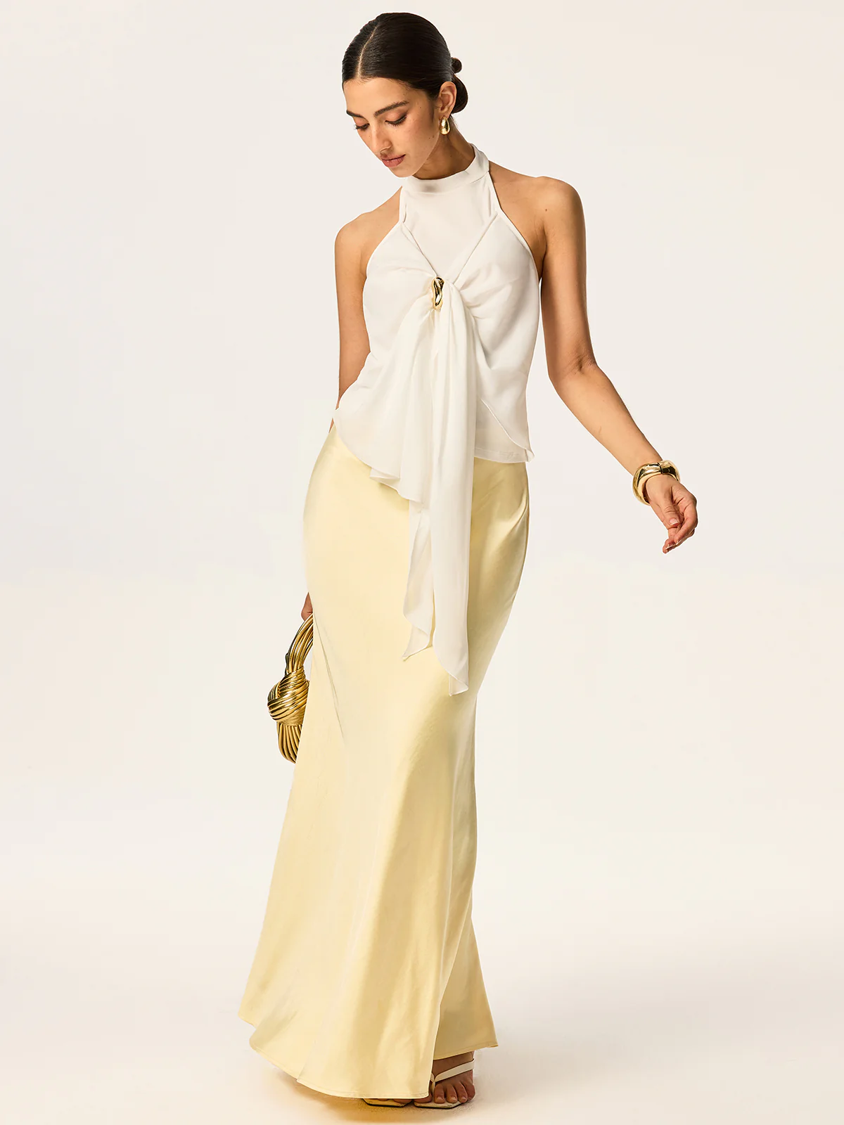 Halter-Neck Top with Draped Front - Takermore