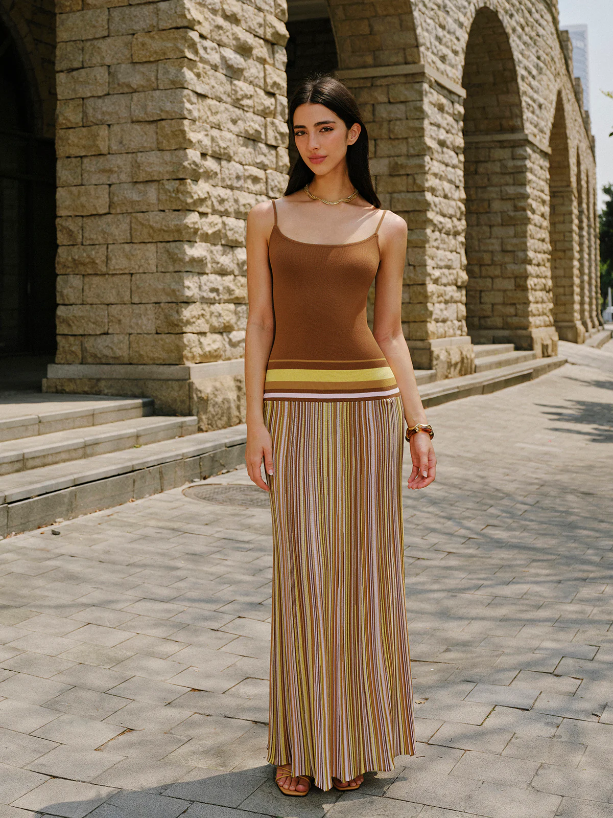 Striped Knit Cami Dress - Takermore