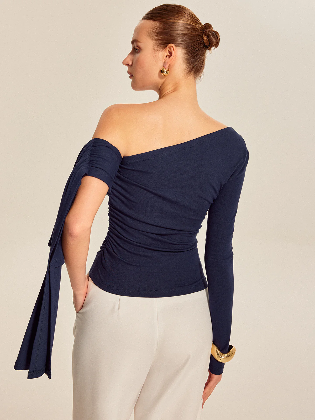 Asymmetrical Draped Sleeve Top - Takermore
