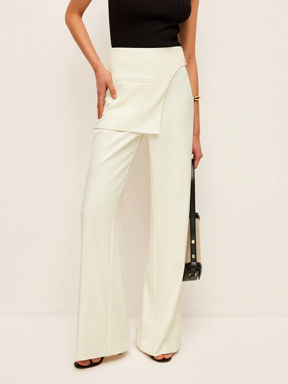 Mid-Waist Pockets Pants With Wrap Detail - Takermore