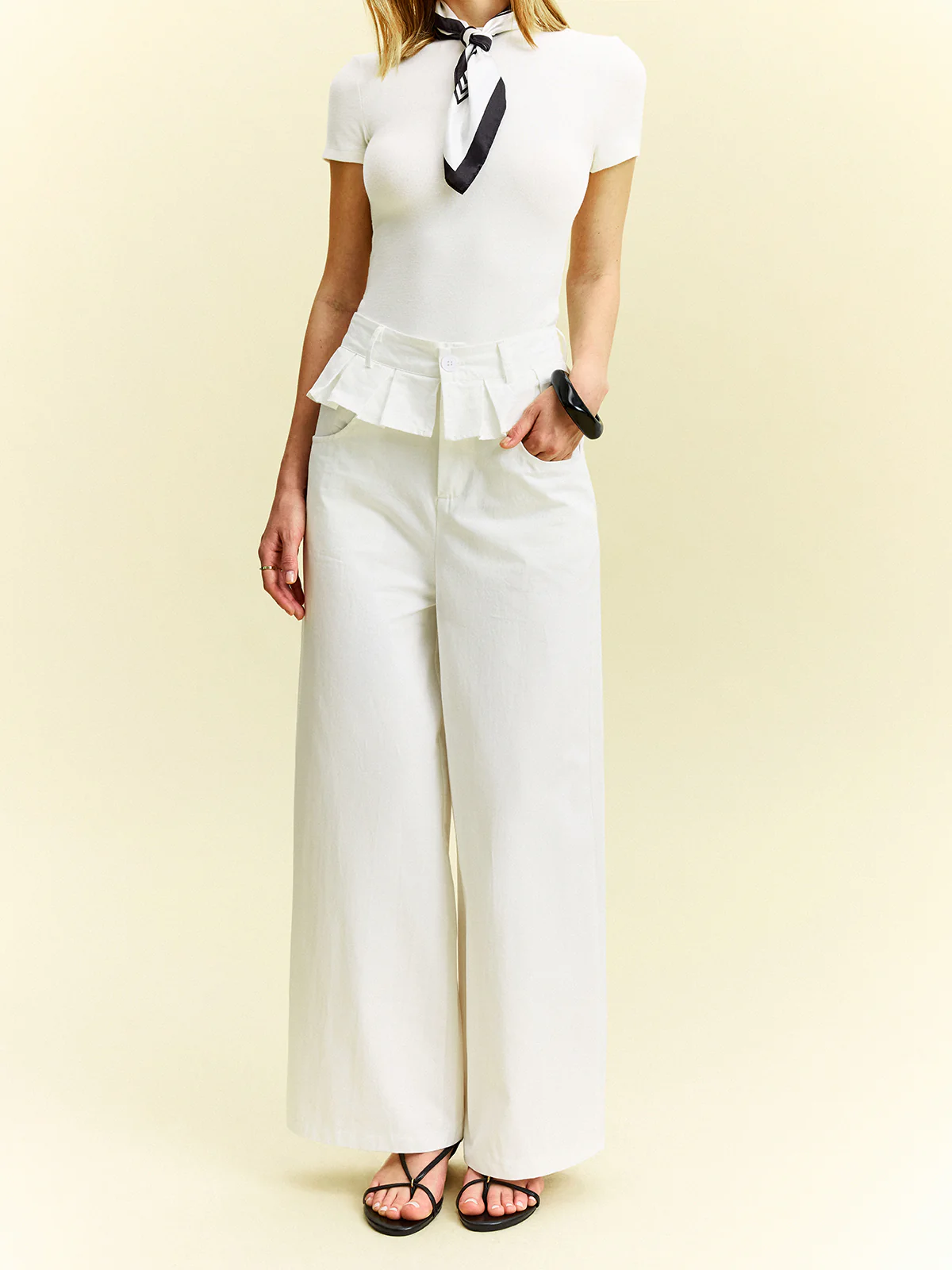 Wide-Leg Pants with Ruffle Detail - Takermore