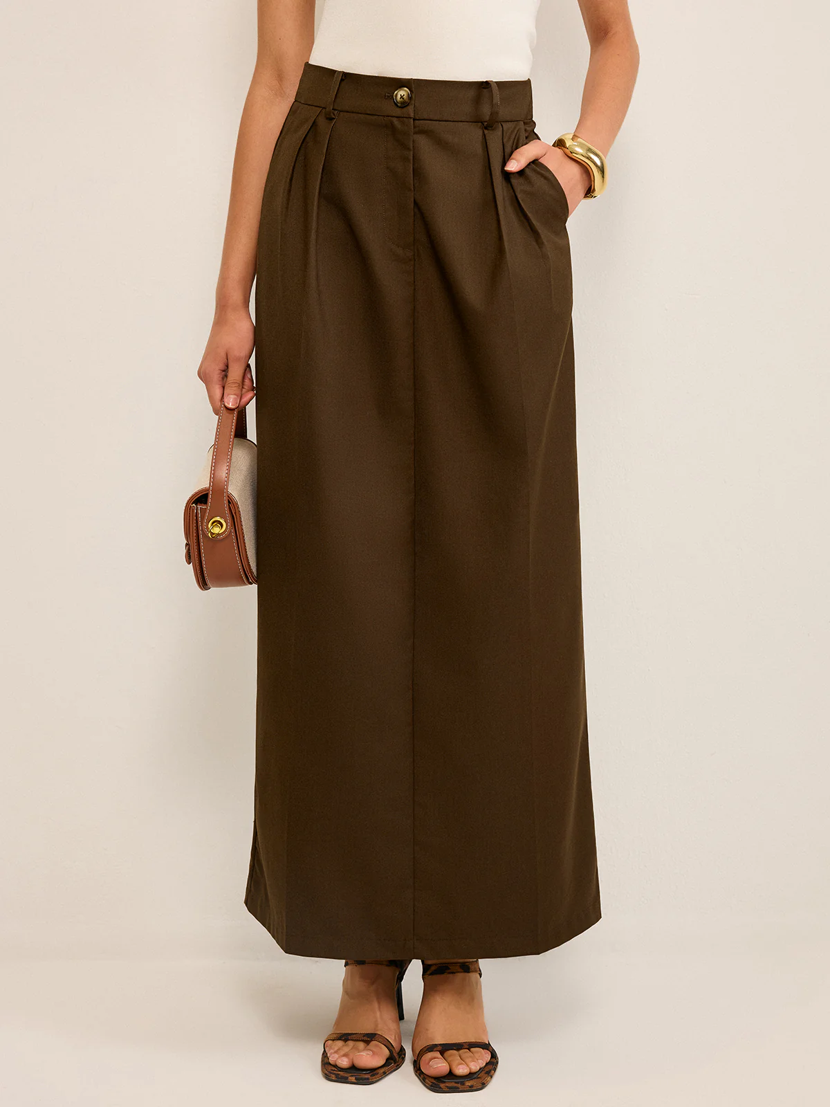 Pocketed High-Waisted Maxi Skirt - Takermore