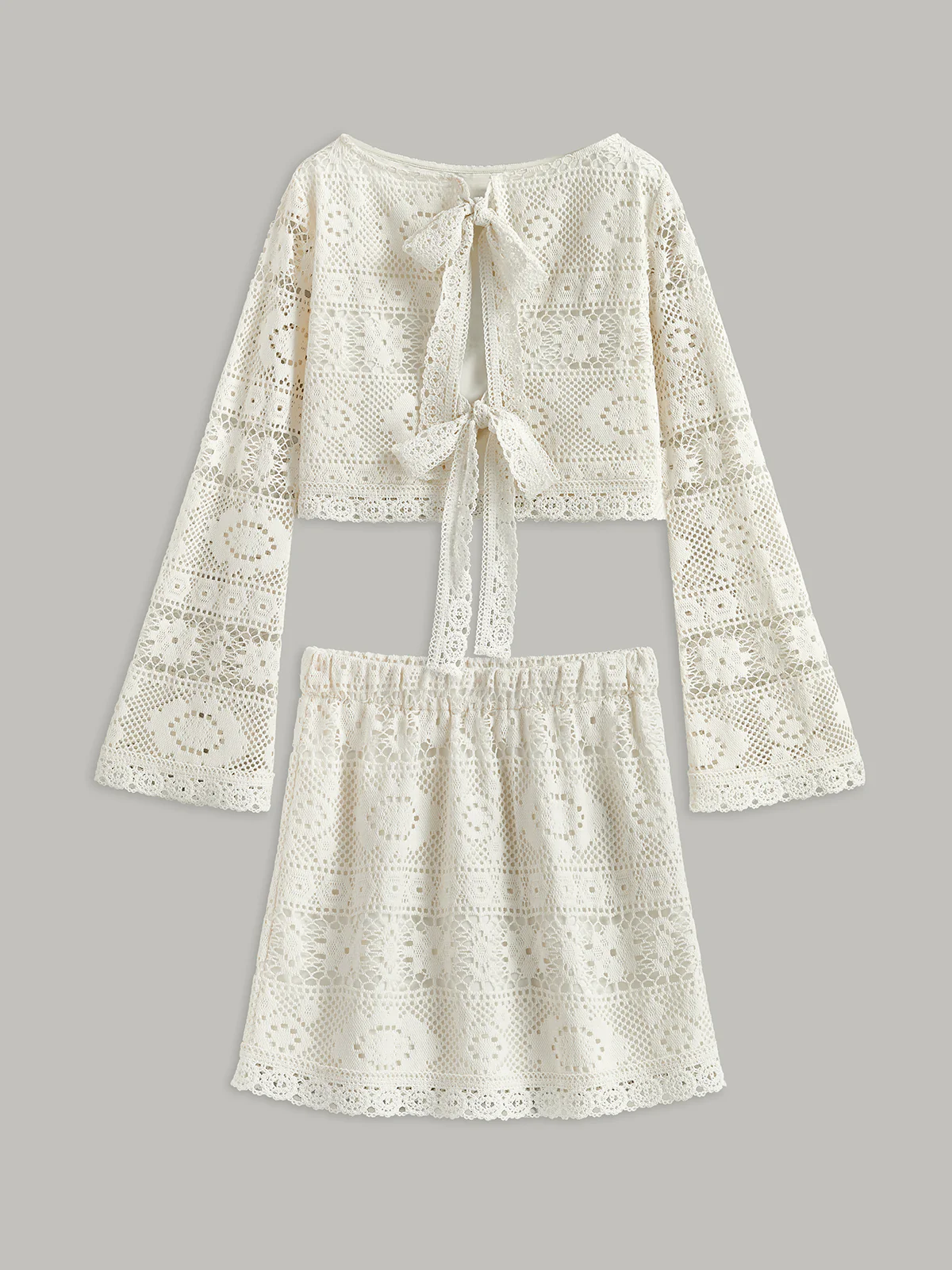 Crochet Tie-Back Semi-Sheer Skirt Set - Takermore