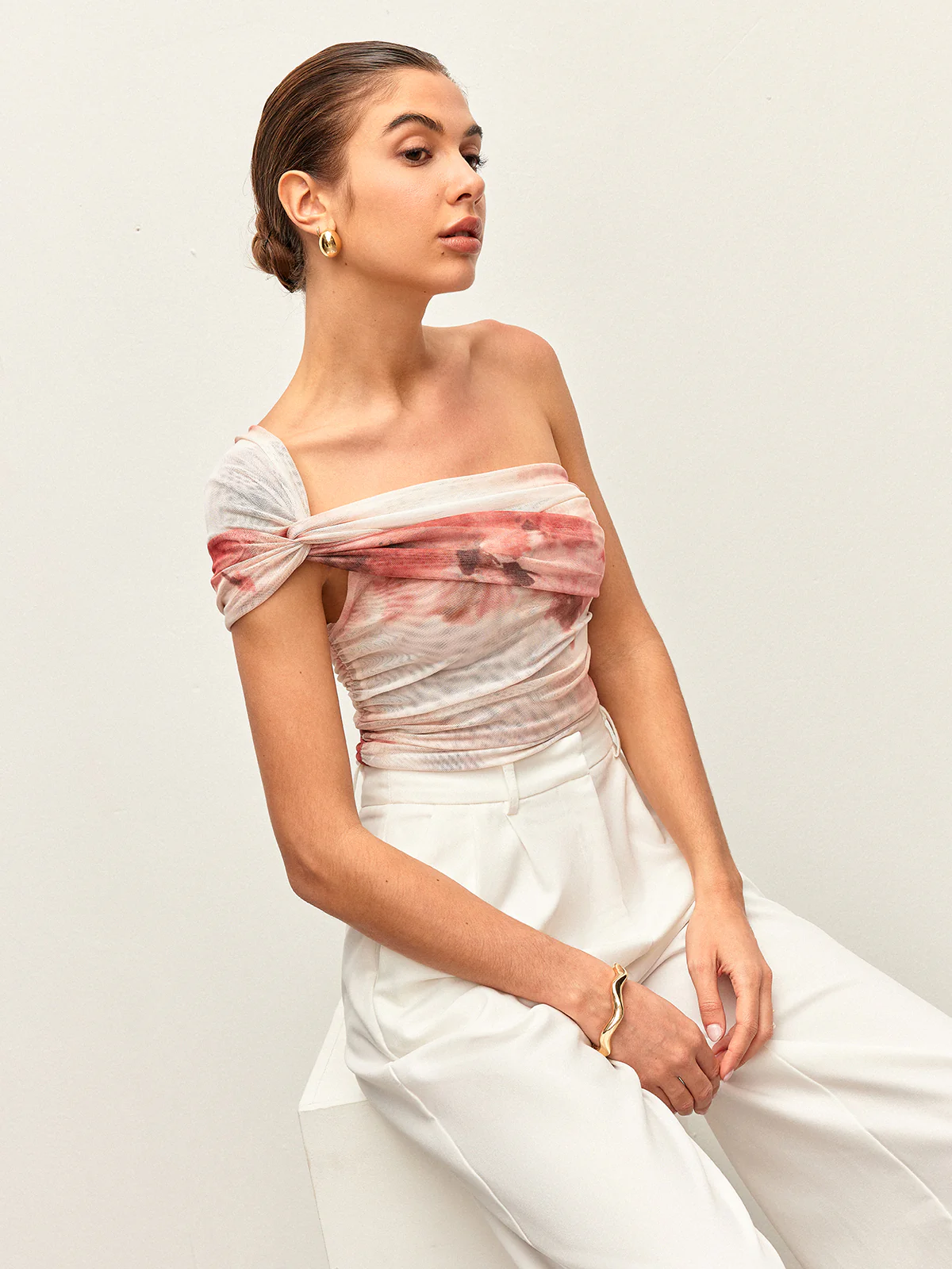 Semi-Sheer One-Shoulder Top - Takermore