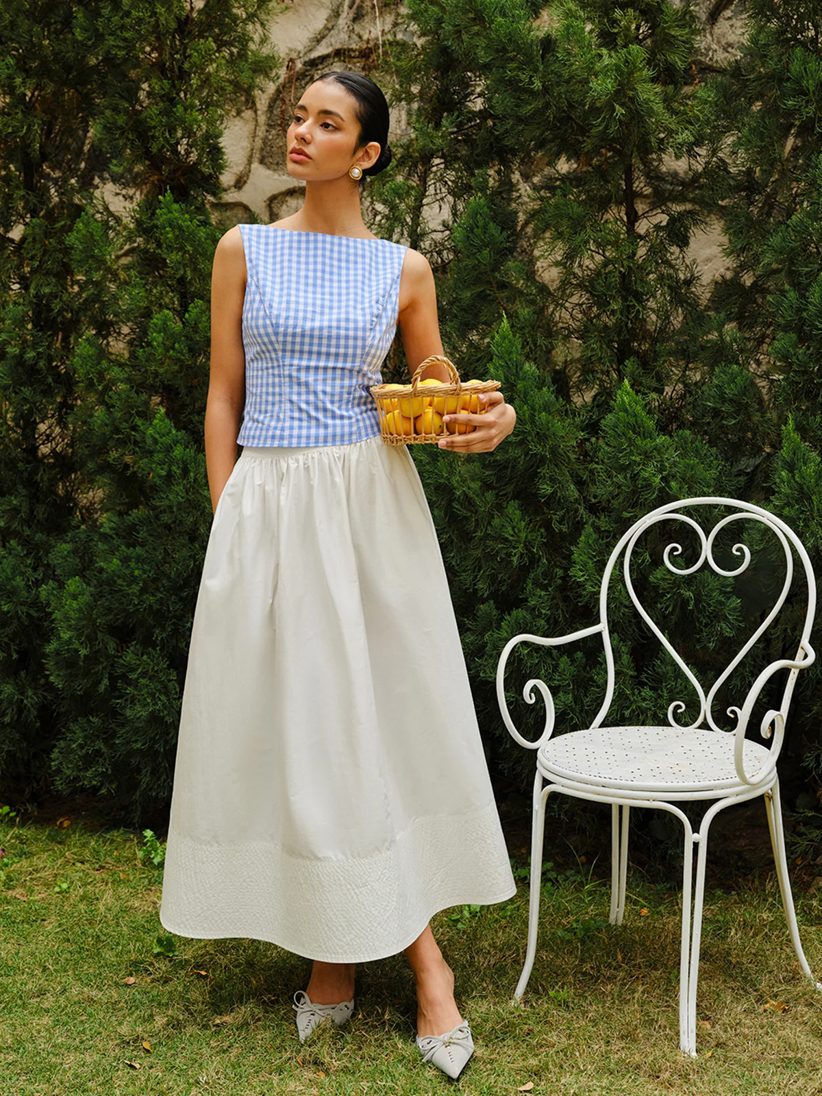 Checkerboard Bow Back Crop Top - Takermore