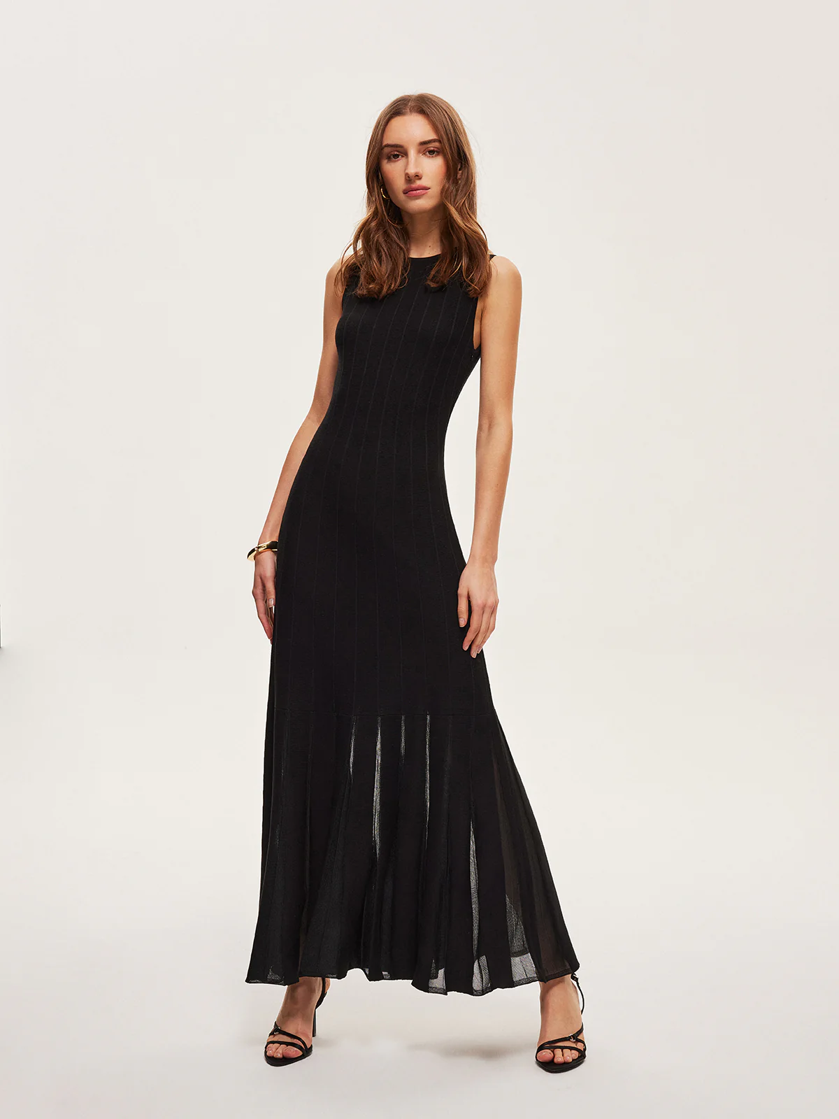 Semi-Sheer Mesh Flared Dress Without Belt - Takermore
