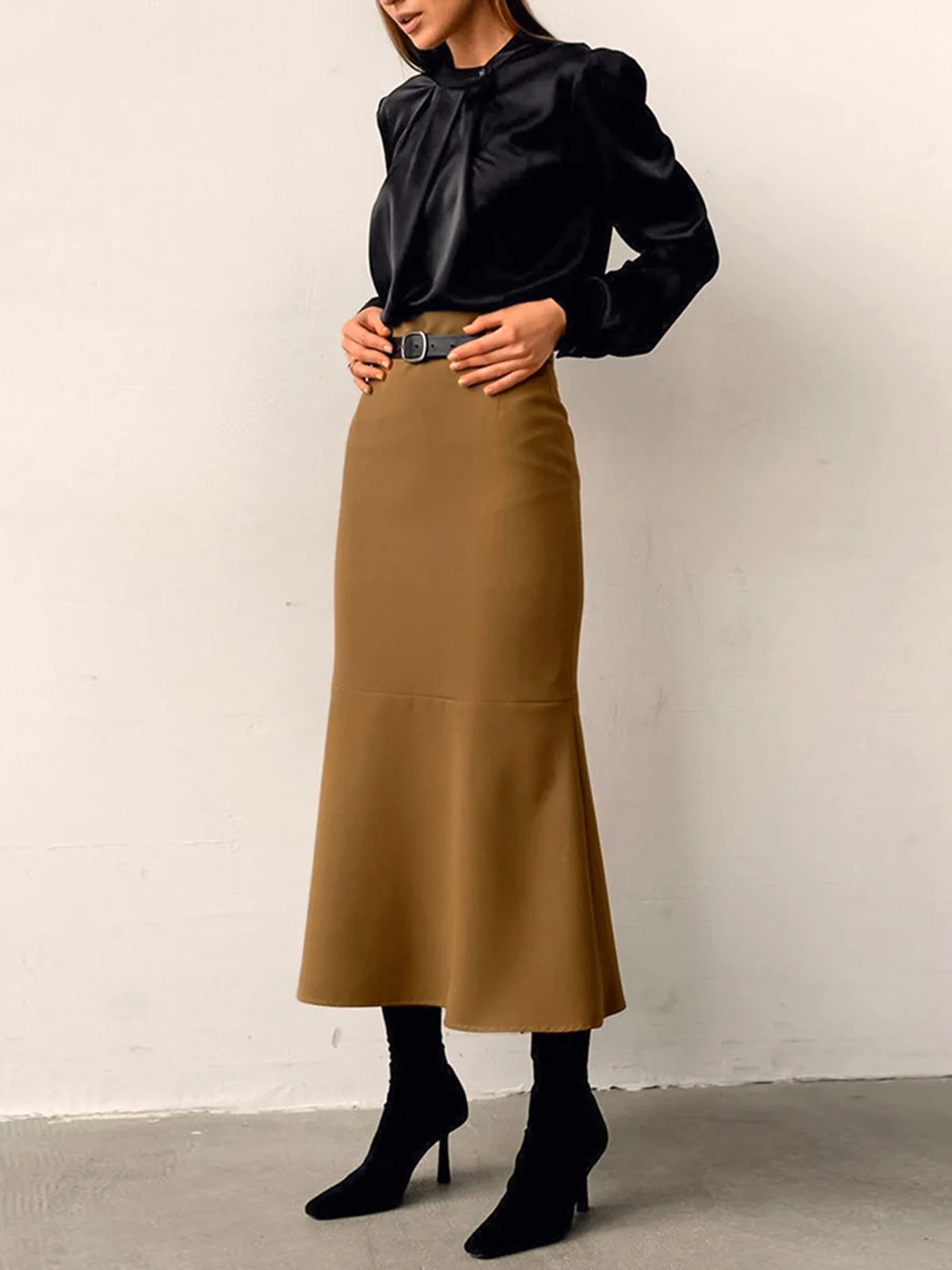 Minimalist Plain Skirt Without Belt - Takermore