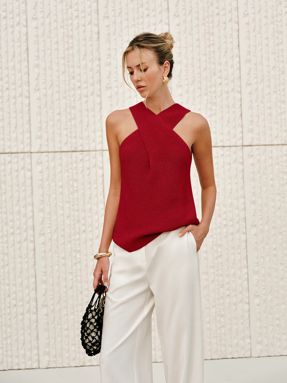 Halter Cross-Over Collar Tank Top - Takermore